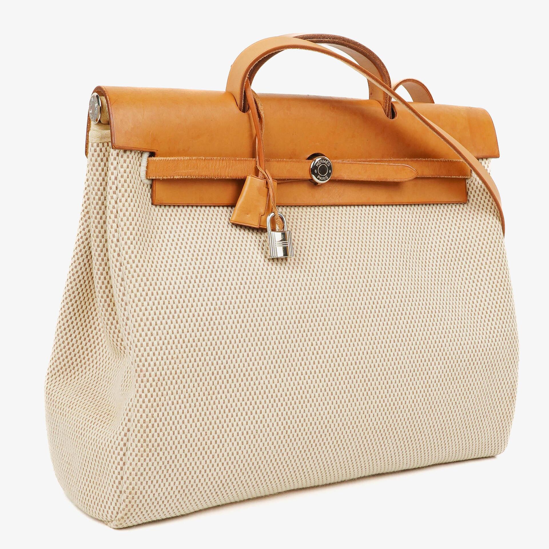 Hermes Herbag MM Vache Hunter Criss Viking Ecru Beige Naturel With Palladium Hardware, 2003