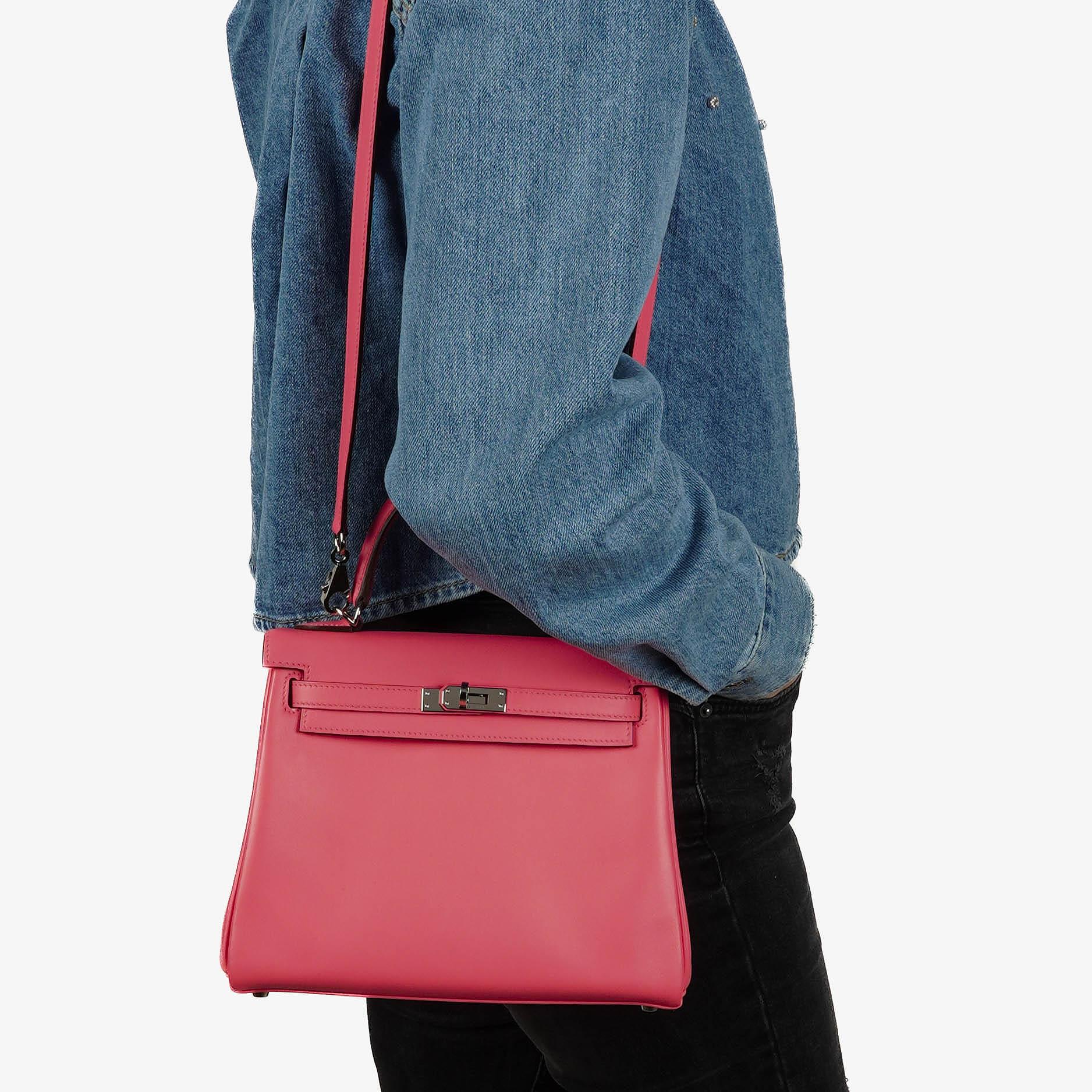 Hermes Kelly 25 Retourne Rose Azalee Swift Leather With Palladium Hardware