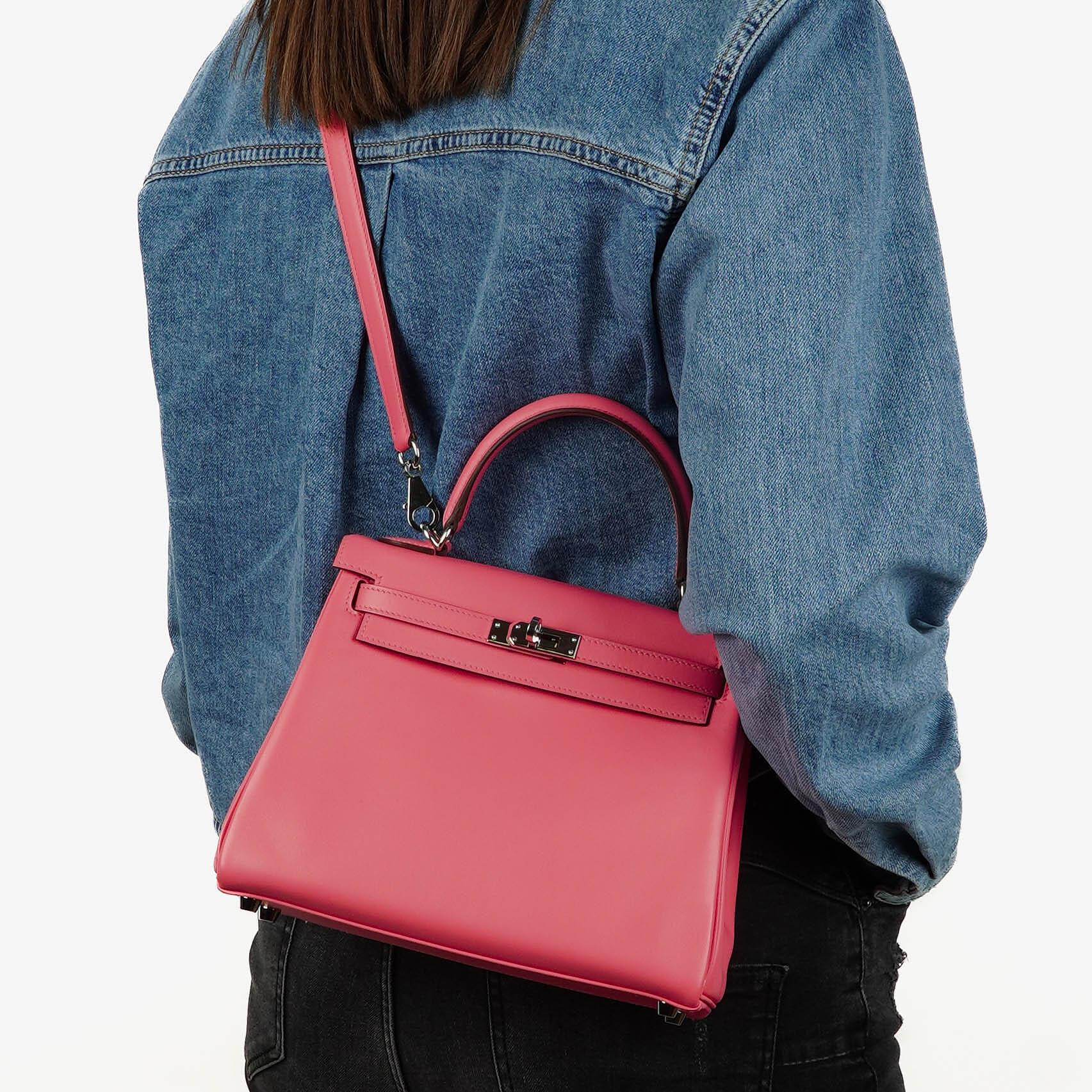 Hermes Kelly 25 Retourne Rose Azalee Swift Leather With Palladium Hardware