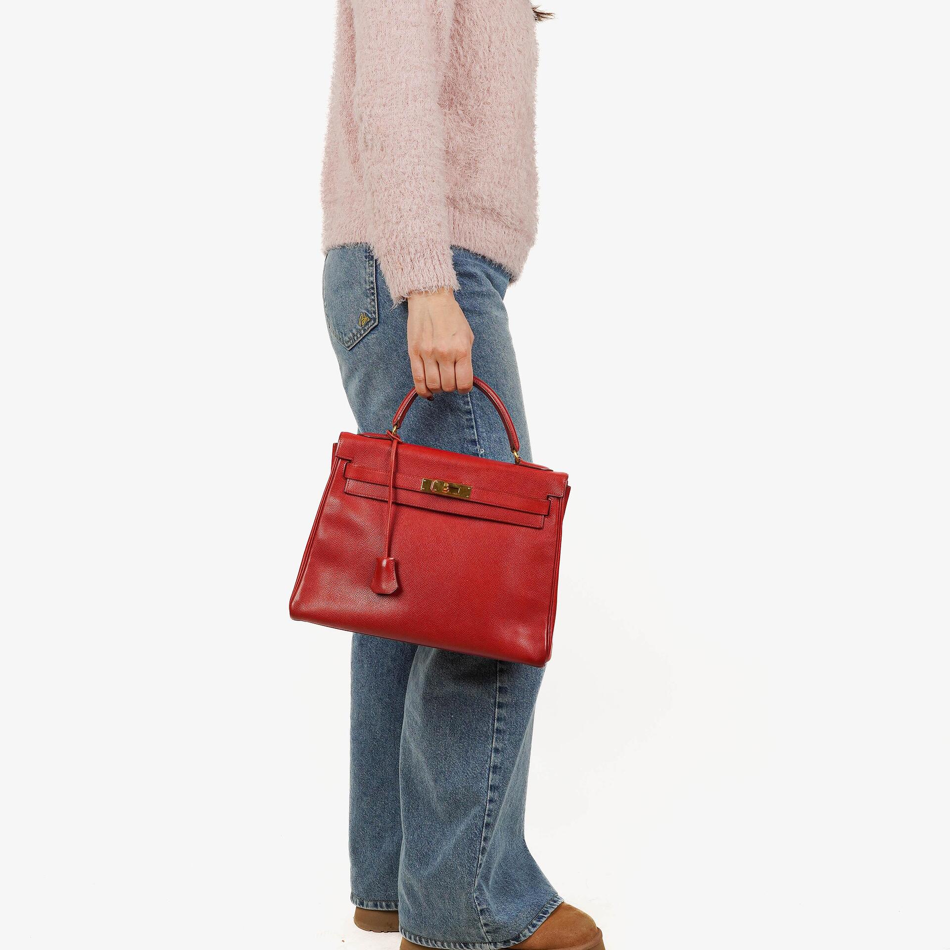 Hermès Kelly 32 Retourne Rouge Vif With Gold Hardware
