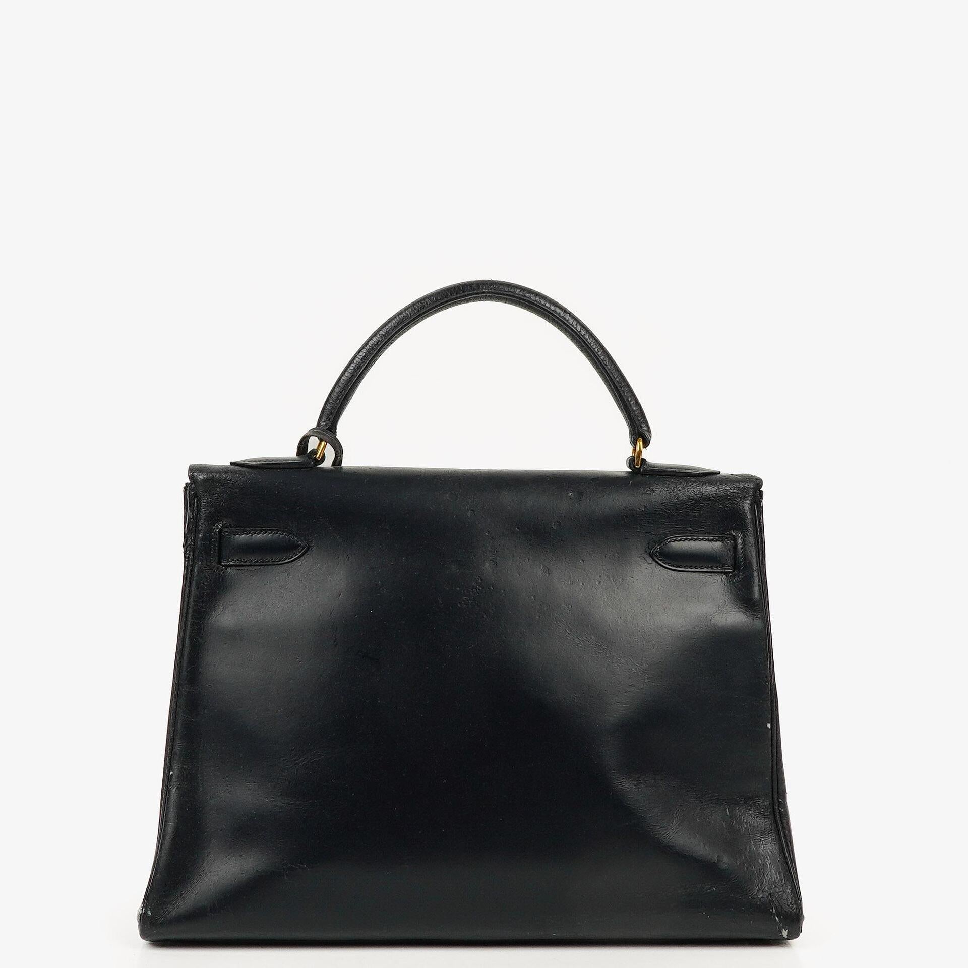 Hermes Kelly 32 Retourne Vintage Navy Box Calf With Gold Hardware, 1978