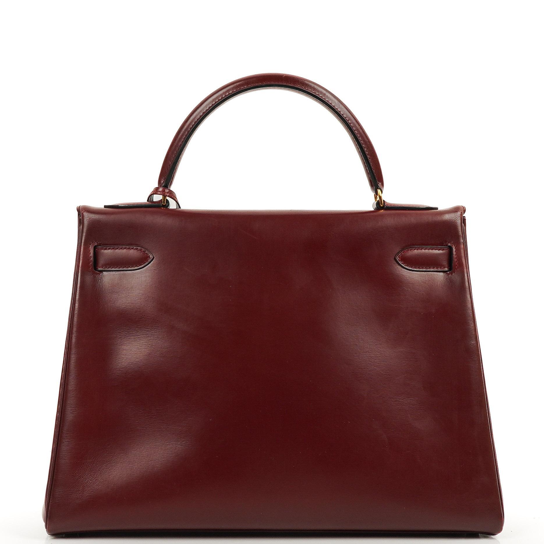 Hermes Kelly 32 Retourne Vintage Rouge H Box Calf Gold Hardware, 1983