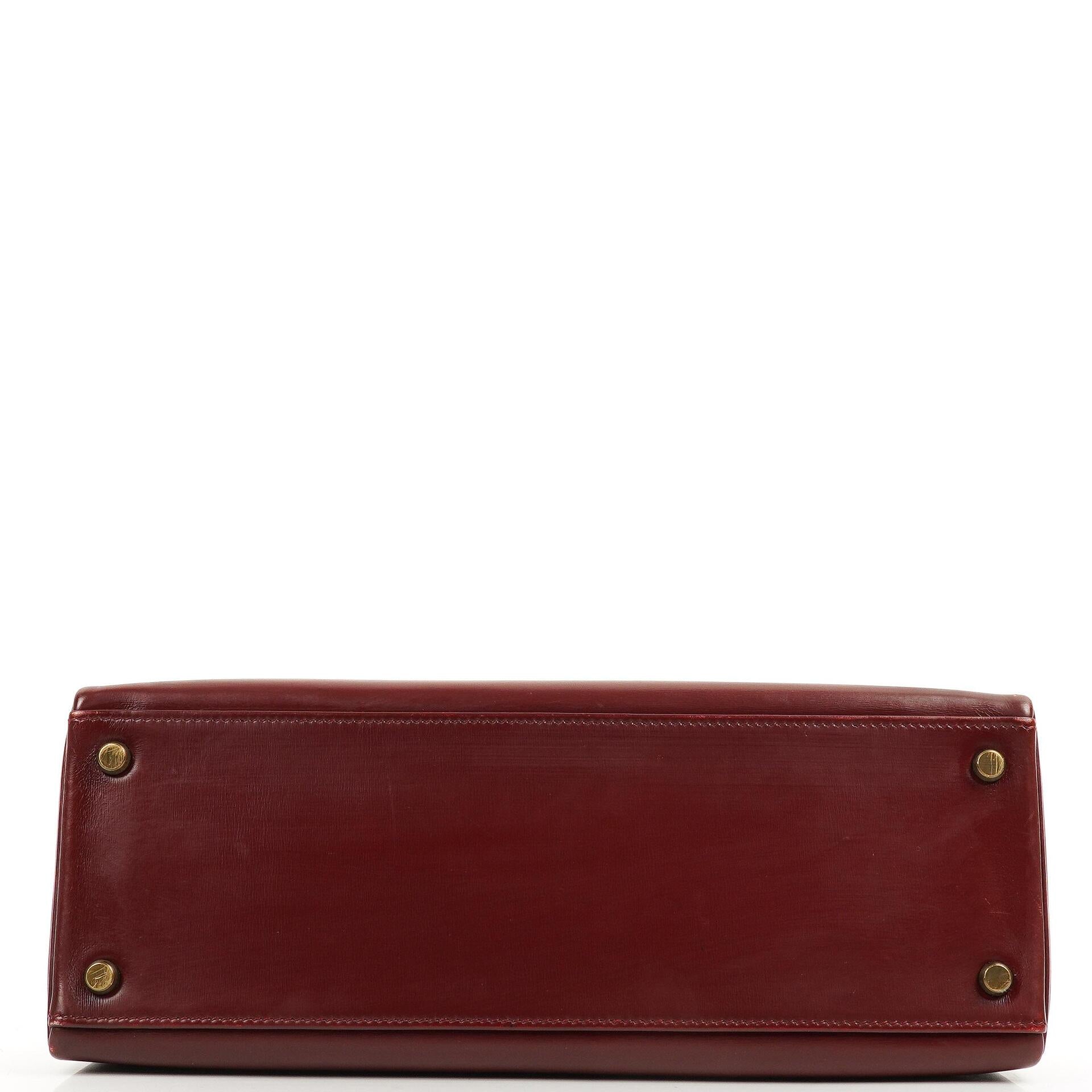 Hermes Kelly 32 Retourne Vintage Rouge H Box Calf Gold Hardware, 1983