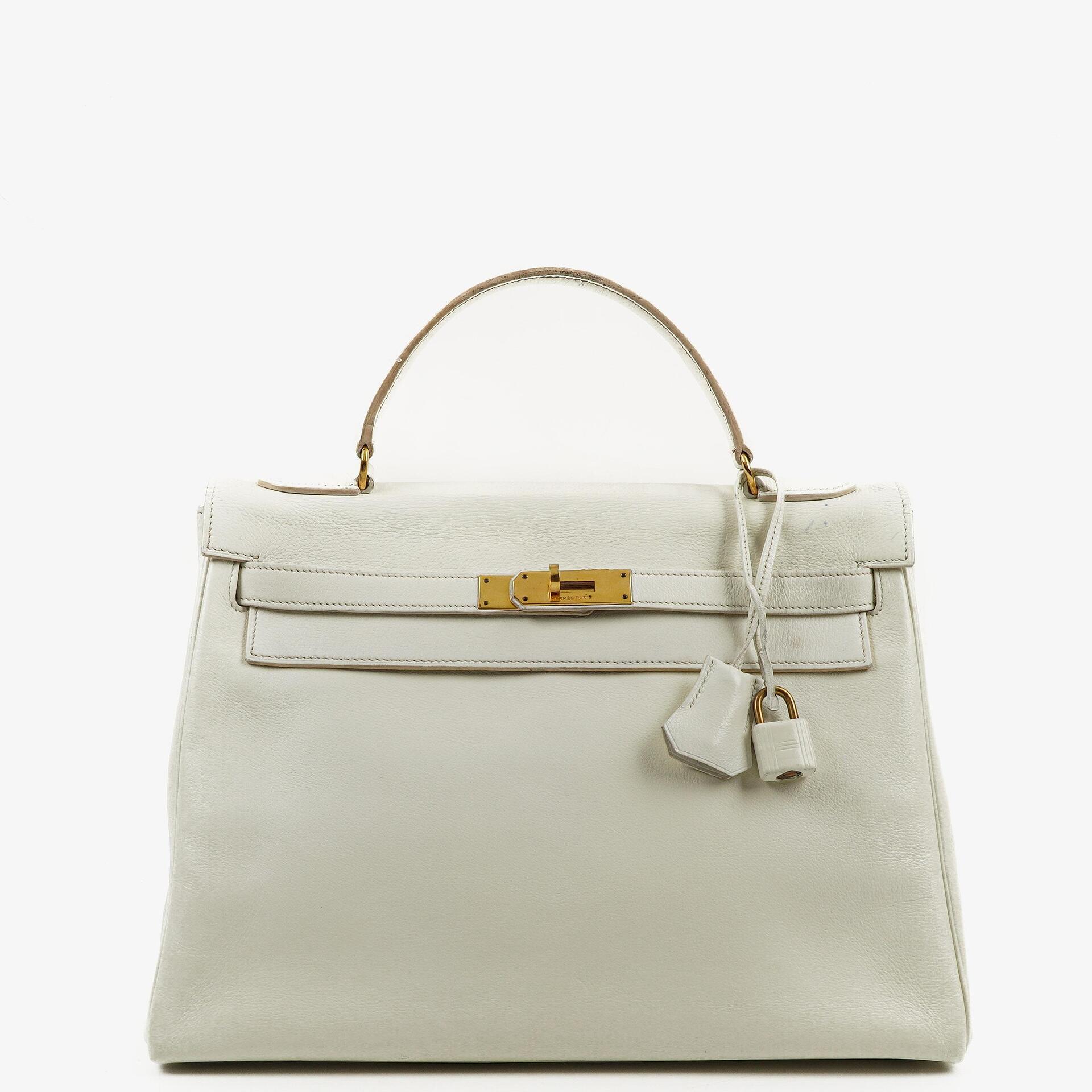 Hermès Kelly 32 Retourne White Leather With Gold Hardware, 1977