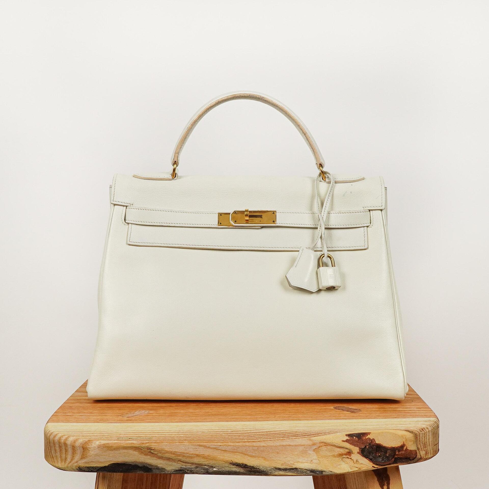 Hermès Kelly 32 Retourne White Leather With Gold Hardware, 1977