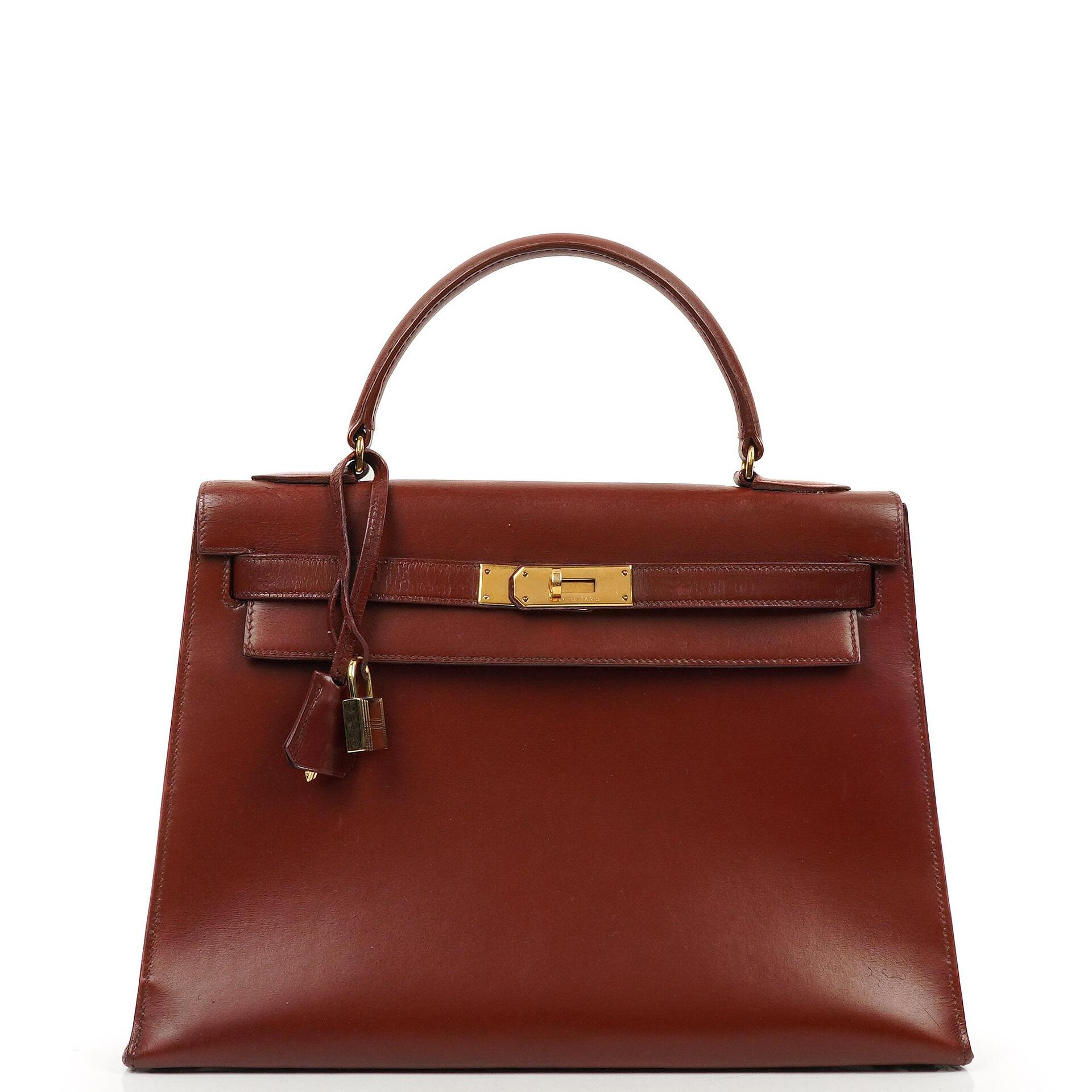 Hermes Kelly 32 Sellier Rouge H Box Calf Gold Hardware, 1983