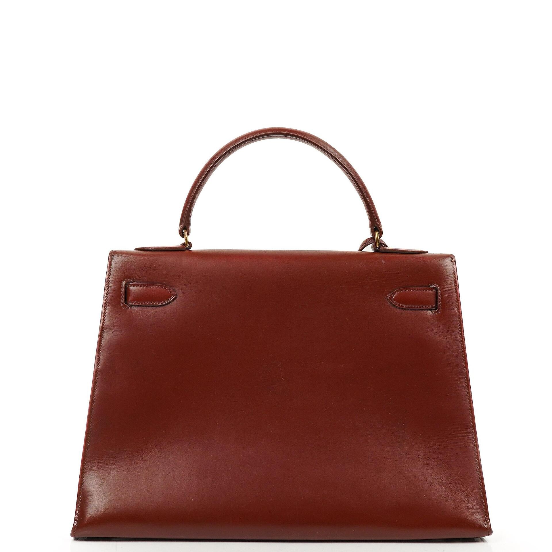 Hermes Kelly 32 Sellier Rouge H Box Calf Gold Hardware, 1983