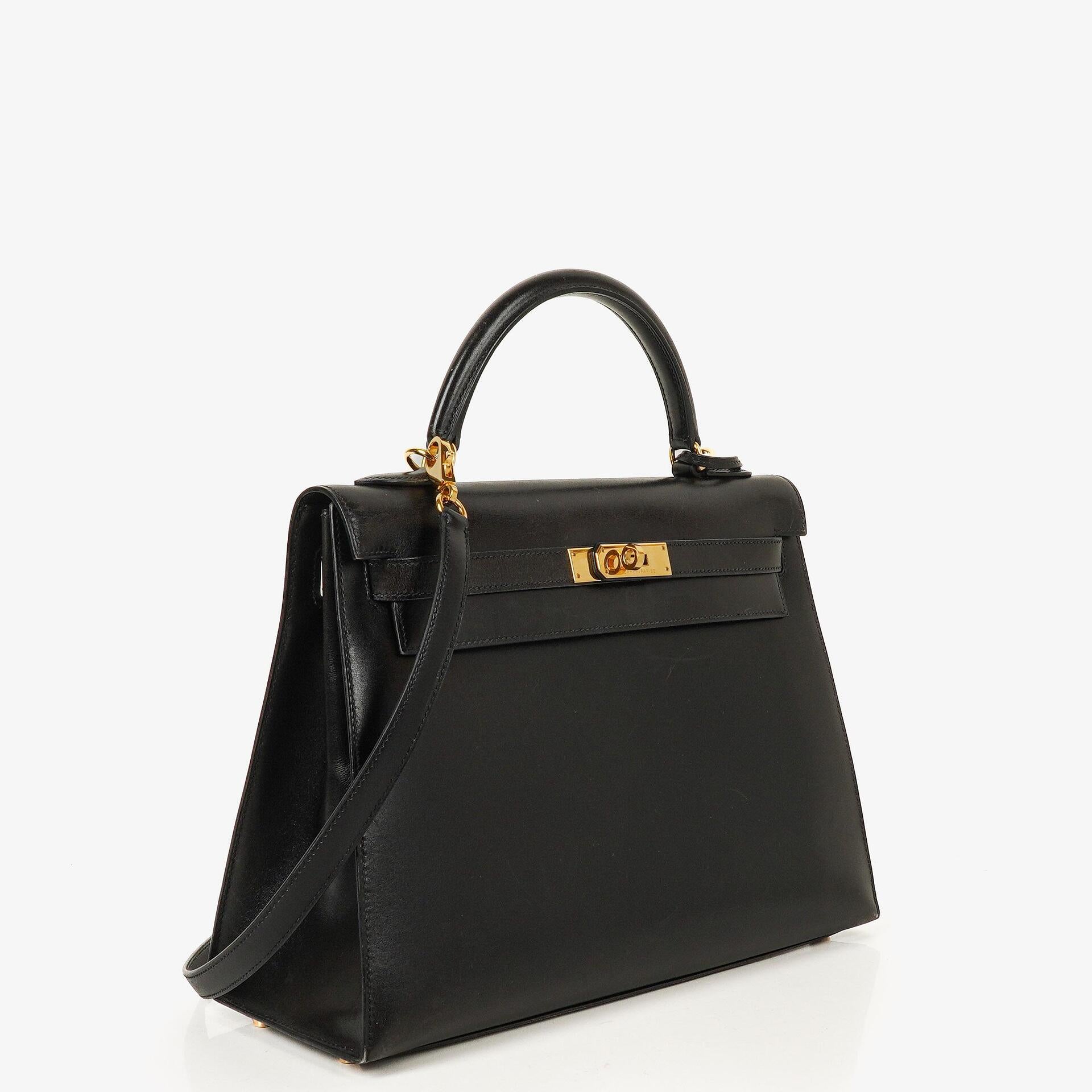 Hermes Kelly 32 Sellier Vintage Black Box Calf With Gold Hardware, 2003