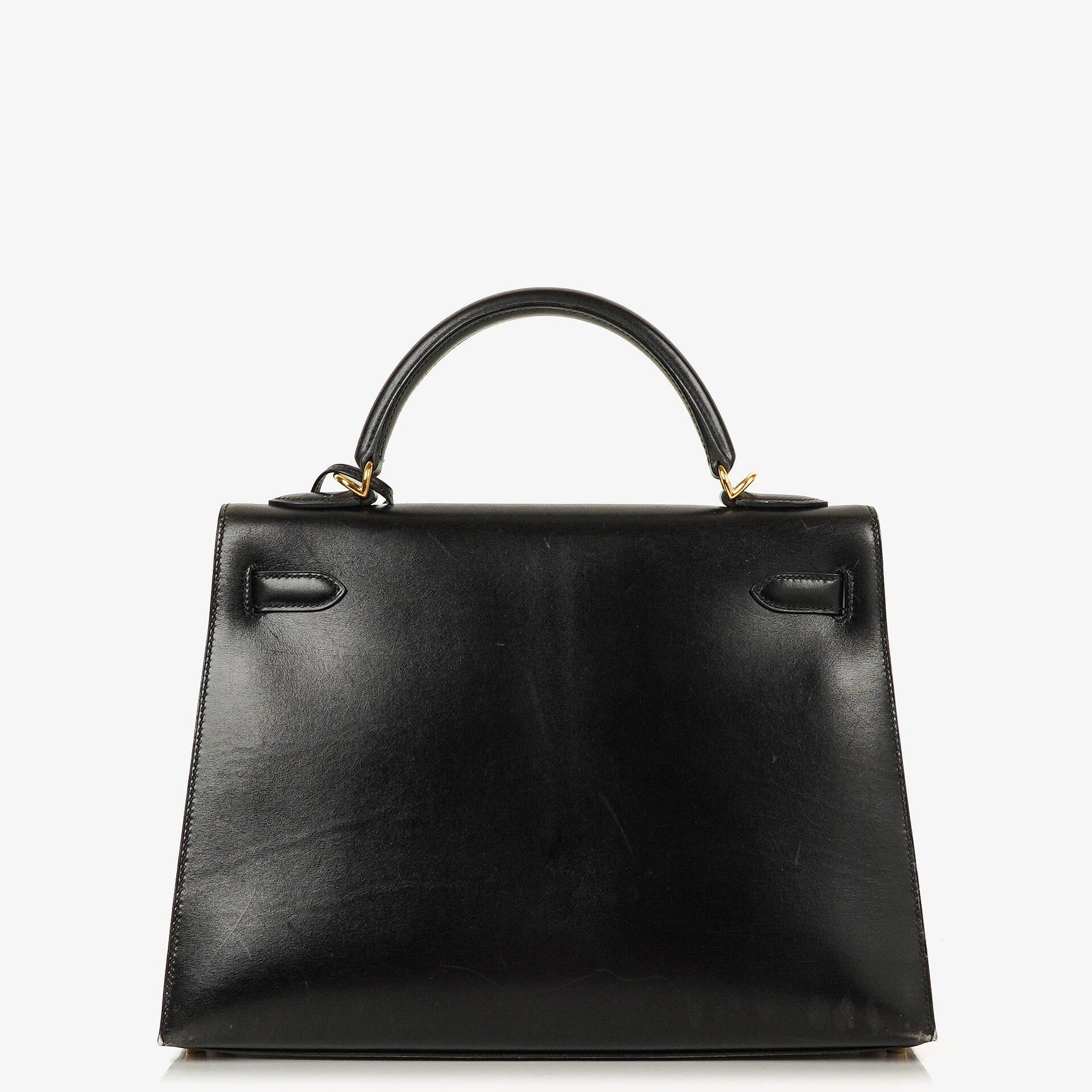 Hermes Kelly 32 Sellier Vintage Black Box Calf With Gold Hardware, 2003