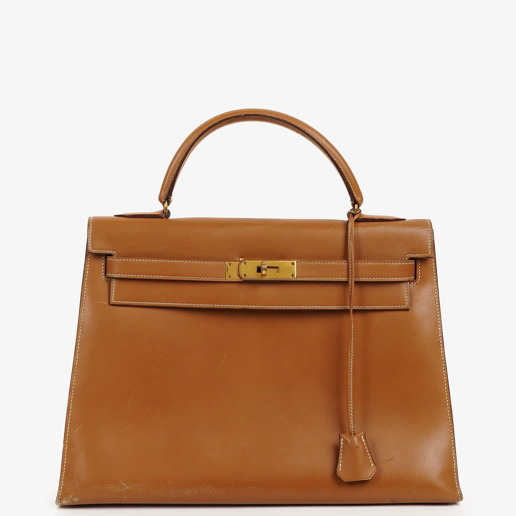 Hermes Kelly 32 Sellier Vintage Natural Chamonix With Gold Hardware, 1977