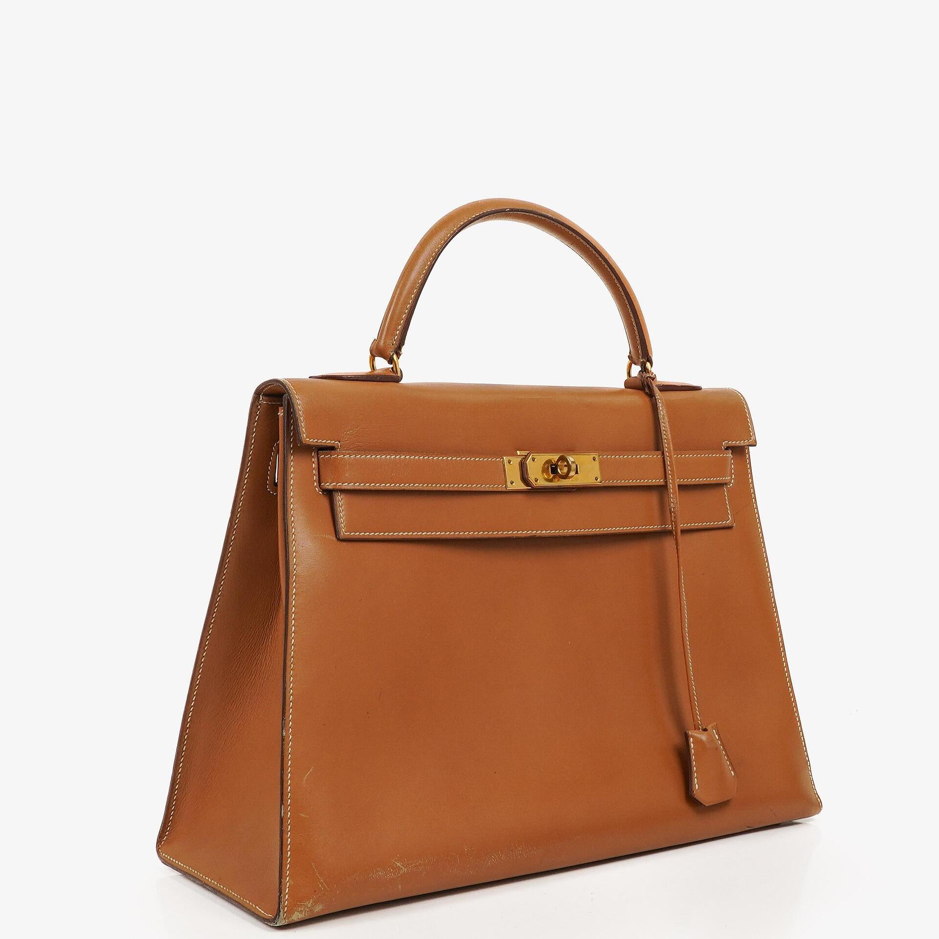 Hermes Kelly 32 Sellier Vintage Natural Chamonix With Gold Hardware, 1977