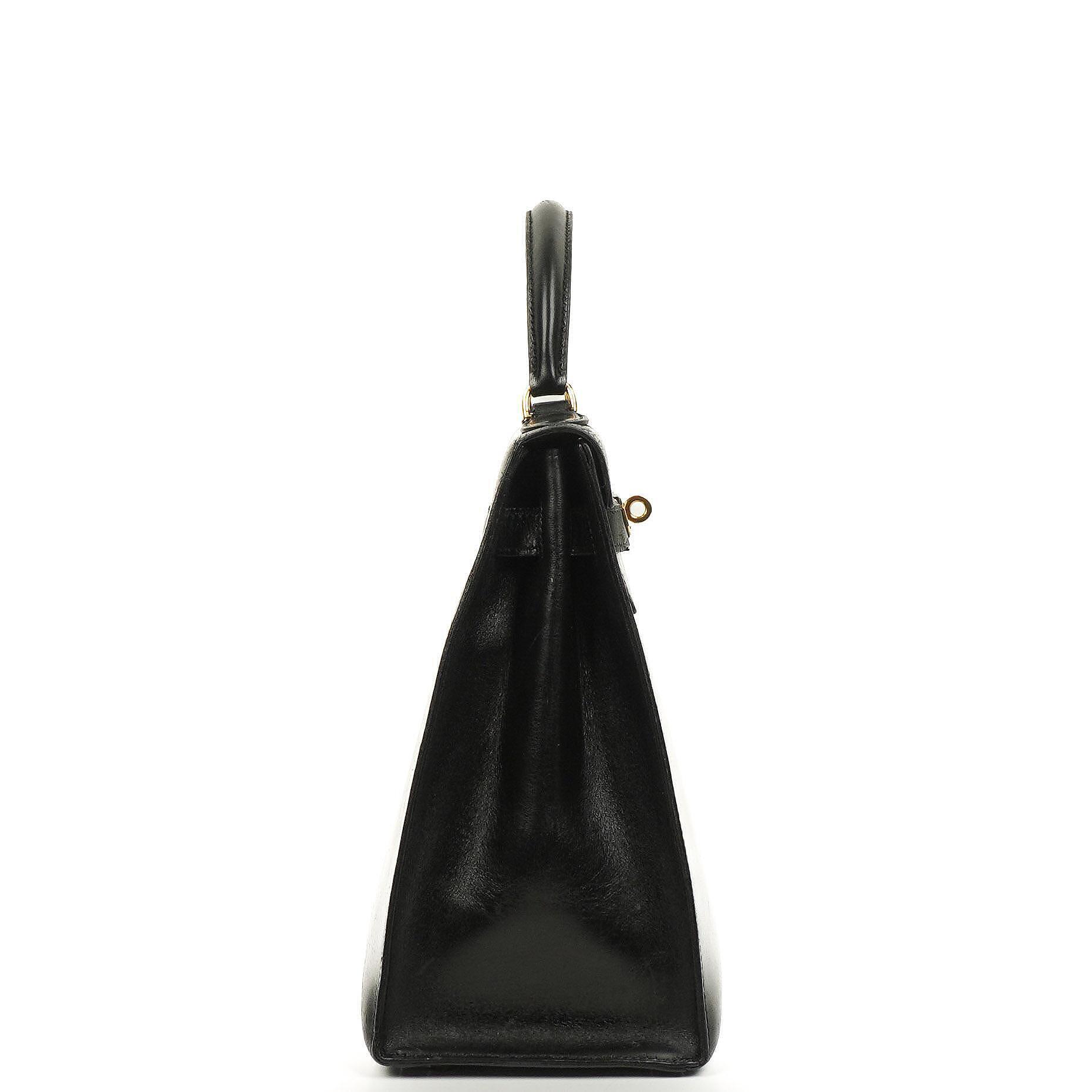 Hermes Kelly 32 Vintage Sellier Black Box Calf With Gold Hardware, 1987