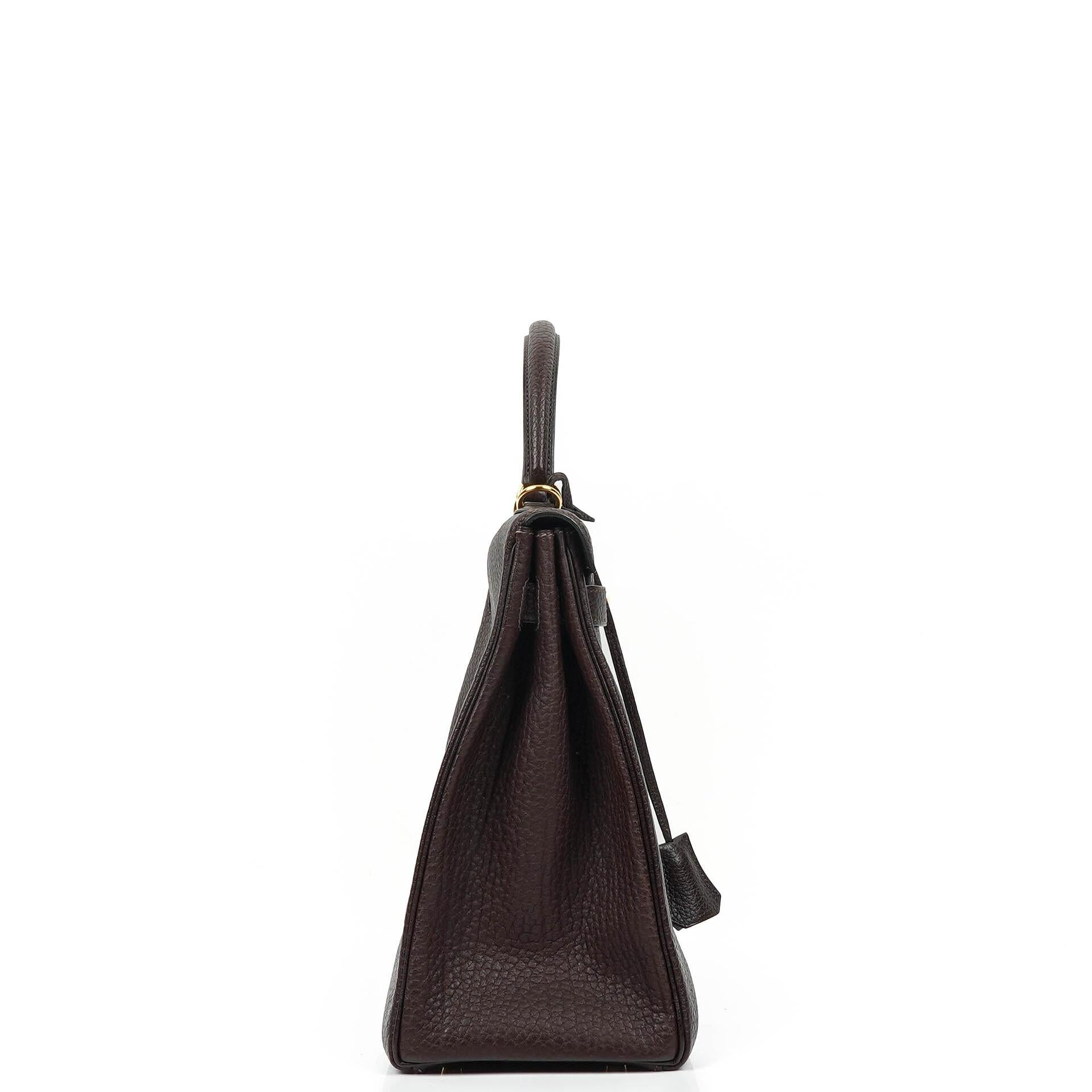 Hermès Kelly 35 Retourne Marron Fonce Fjord Leather With Gold Hardware