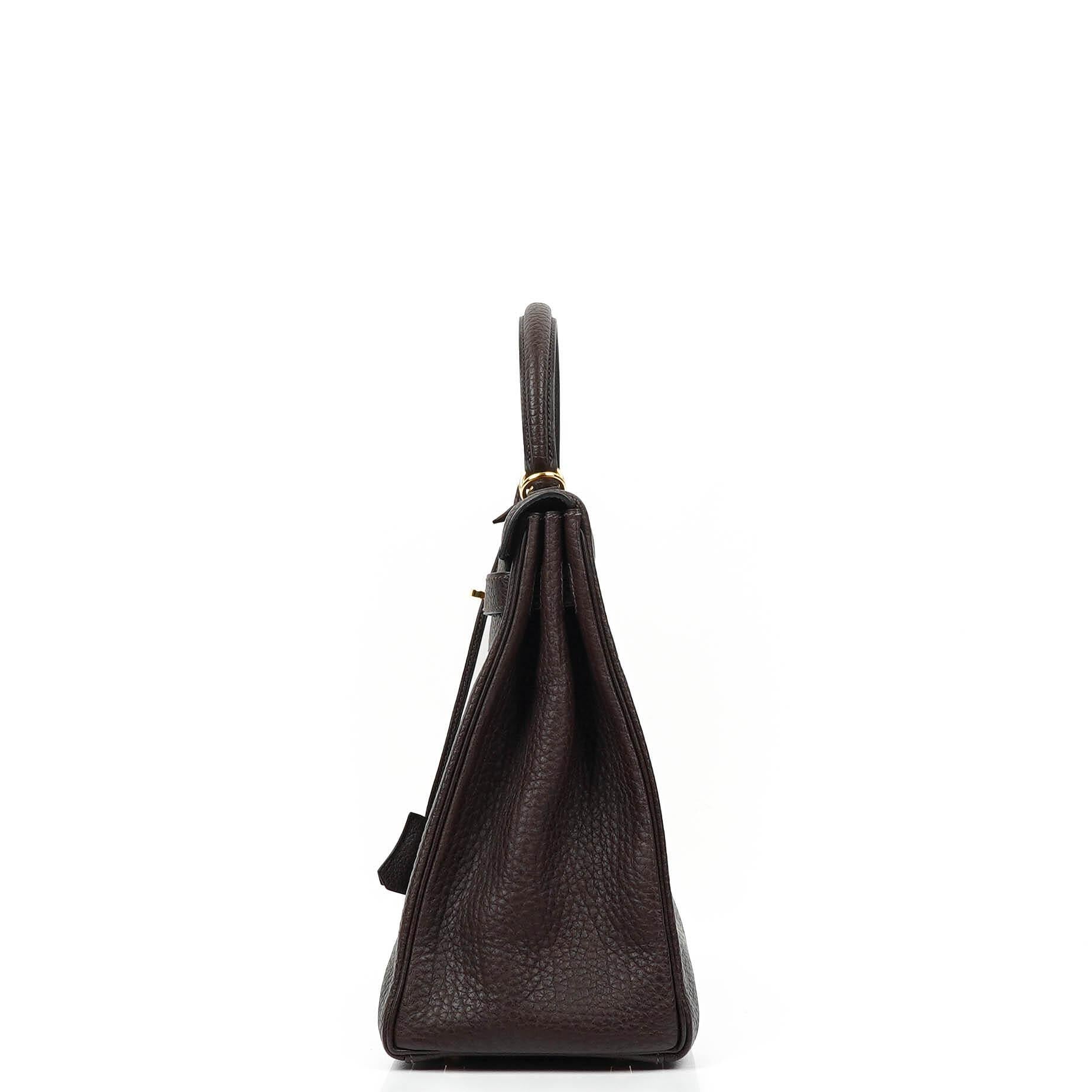 Hermès Kelly 35 Retourne Marron Fonce Fjord Leather With Gold Hardware