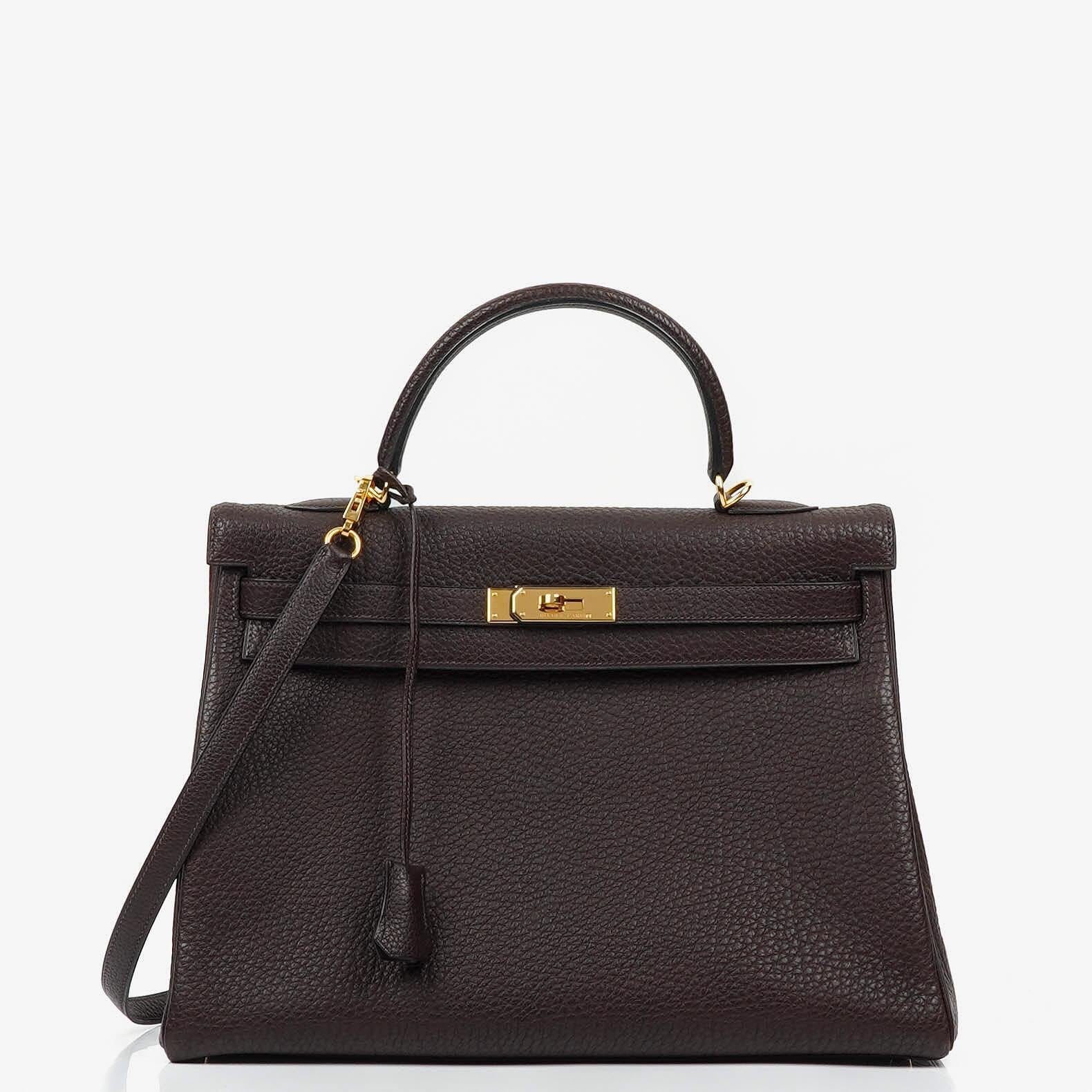 Hermès Kelly 35 Retourne Marron Fonce Fjord Leather With Gold Hardware