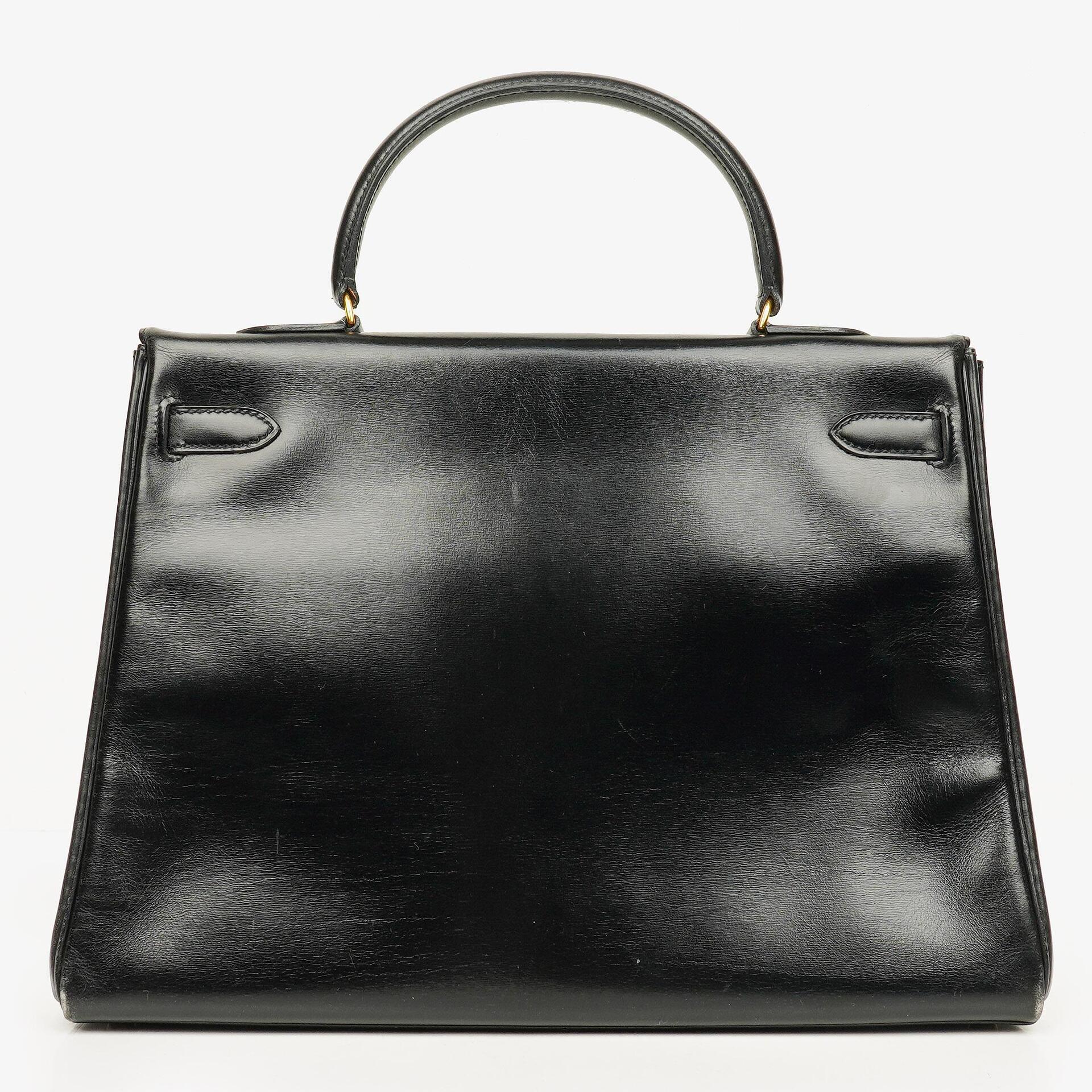 Hermes Kelly 35 Retourne Vintage Black Box Calf Gold Hardware,1987