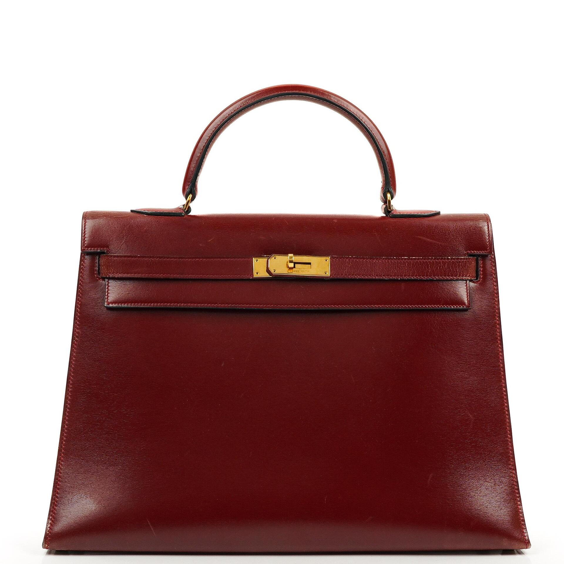 Hermes Kelly 35 Vintage Sellier Rouge H Box Calf With Gold Hardware, 1977