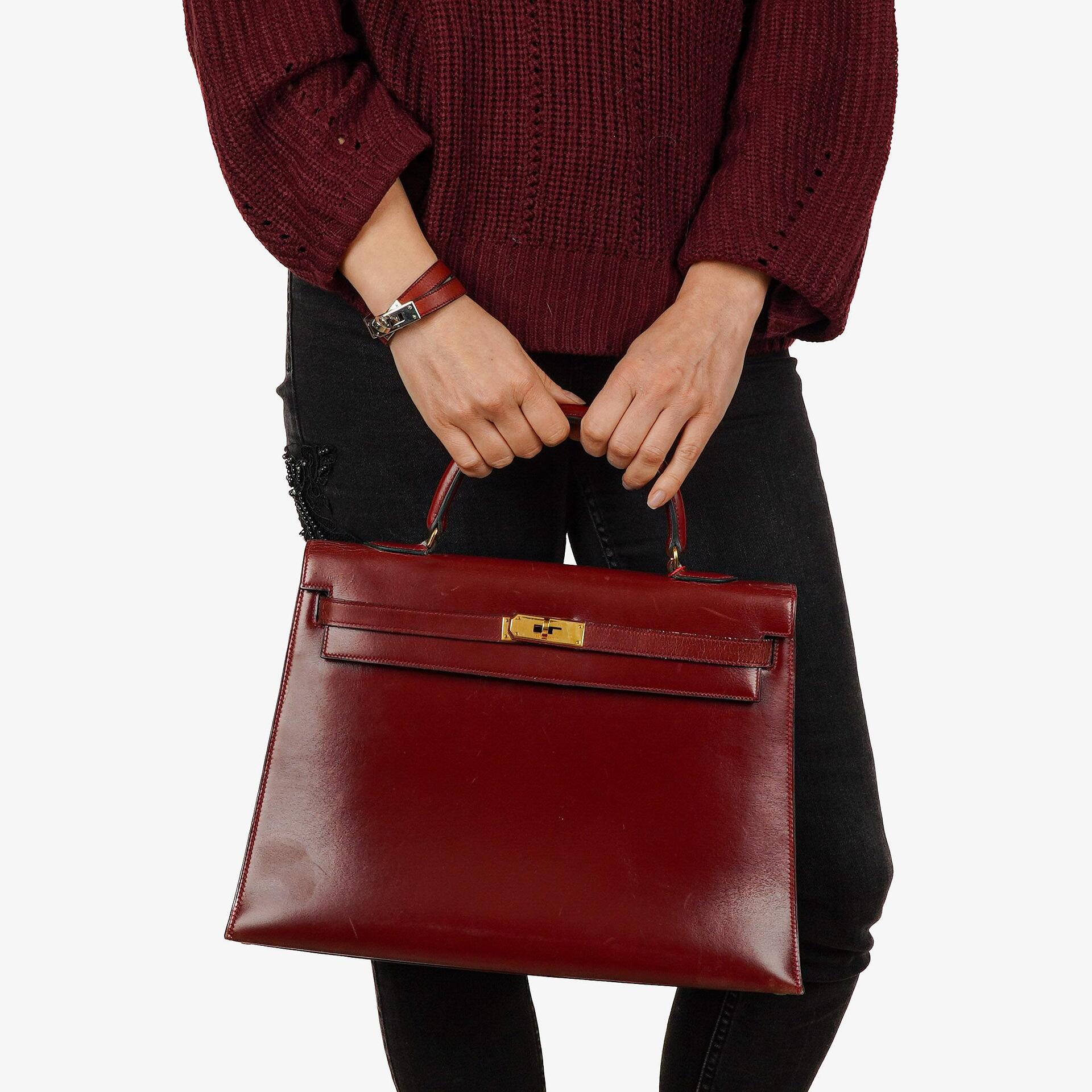 Hermes Kelly 35 Vintage Sellier Rouge H Box Calf With Gold Hardware, 1977