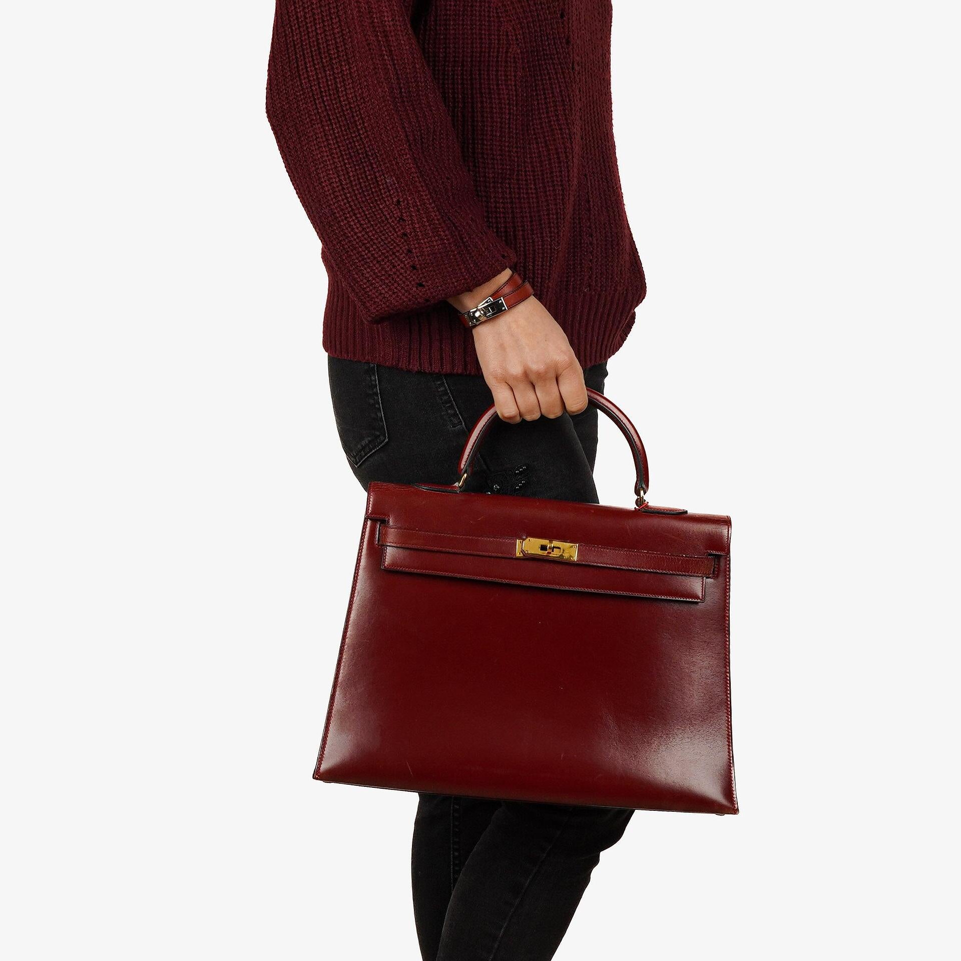 Hermes Kelly 35 Vintage Sellier Rouge H Box Calf With Gold Hardware, 1977