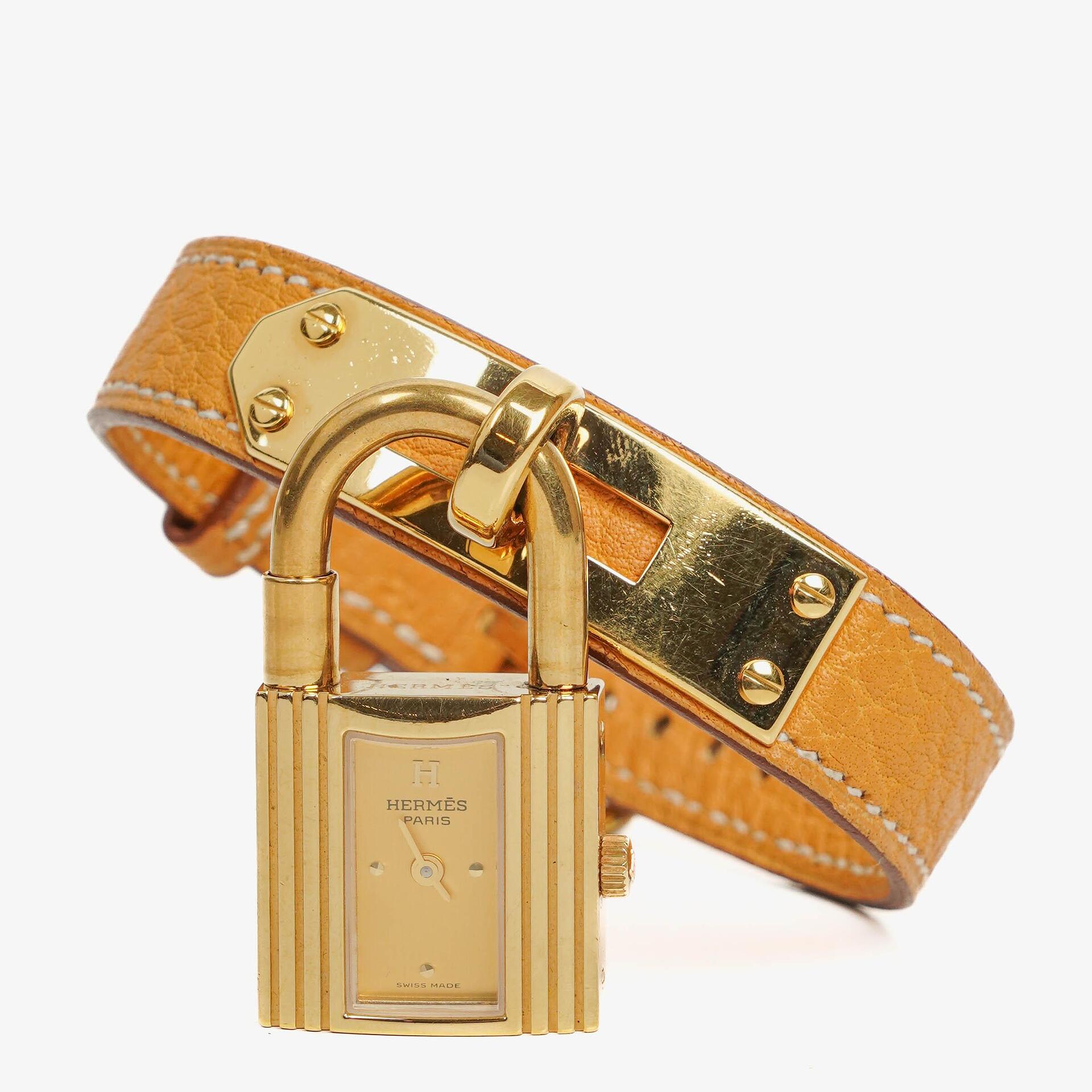 Hermes Kelly Beige Leather Gold Plated Watch