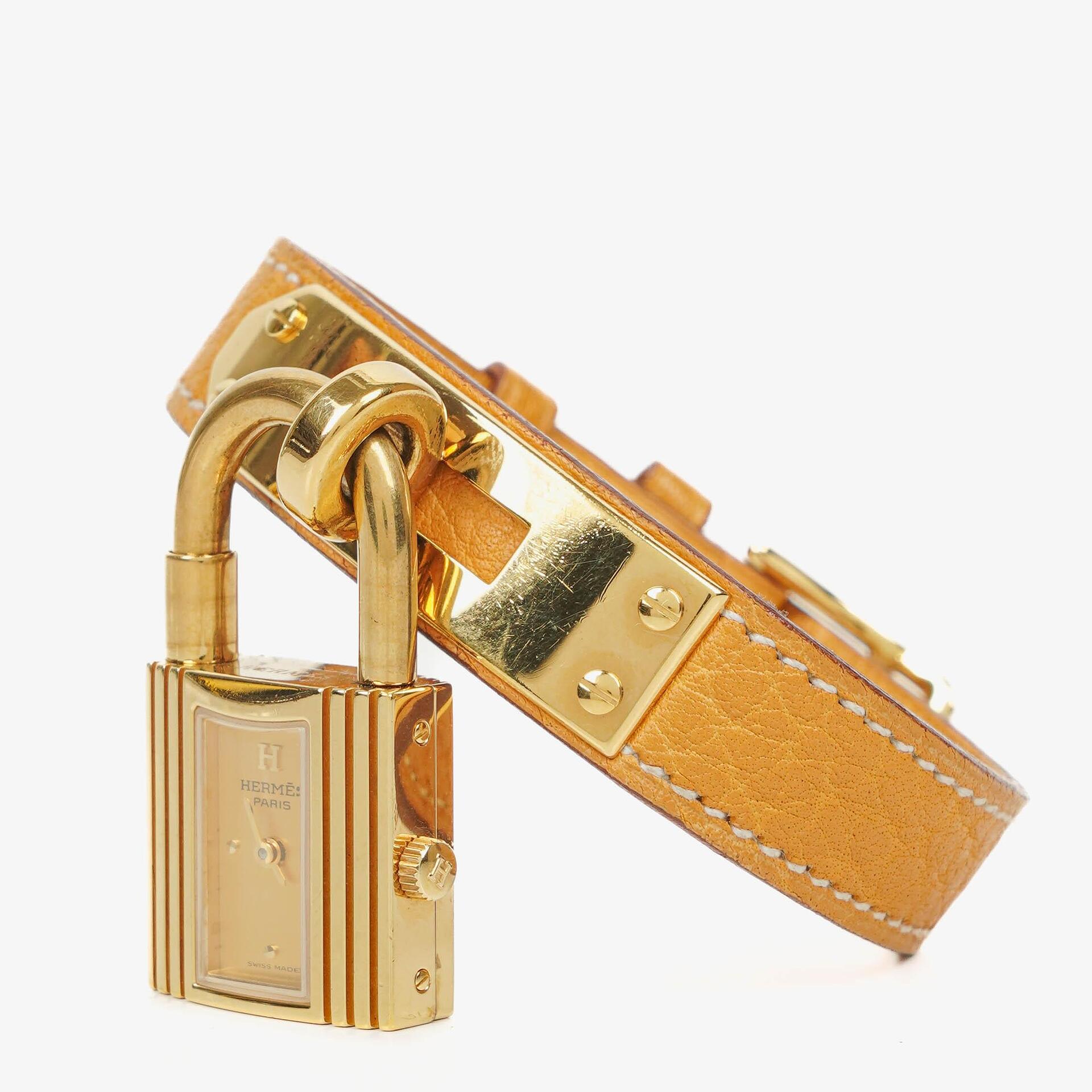 Hermes Kelly Beige Leather Gold Plated Watch