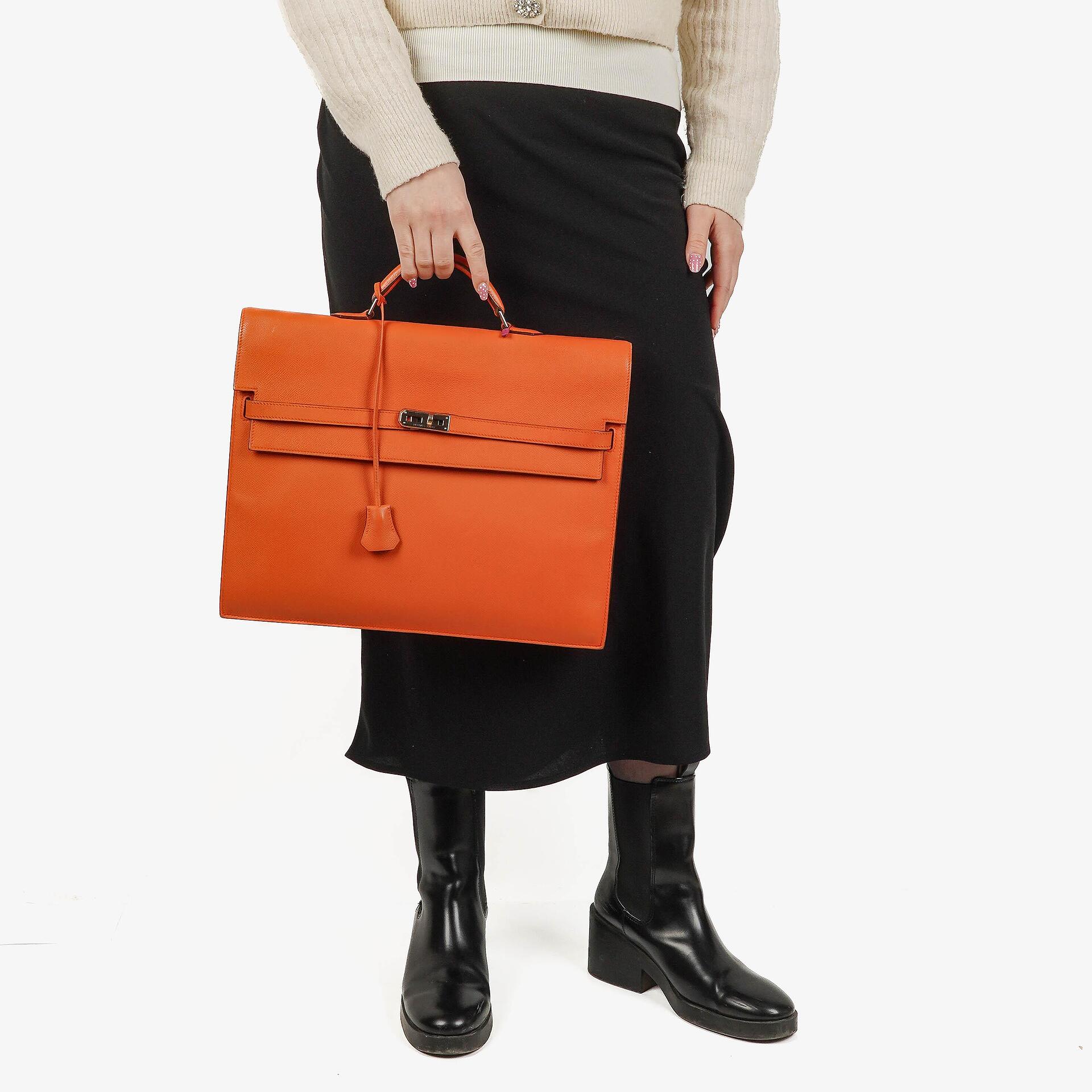 Hermes Kelly Depeche 38 Orange Epson Leather Bag