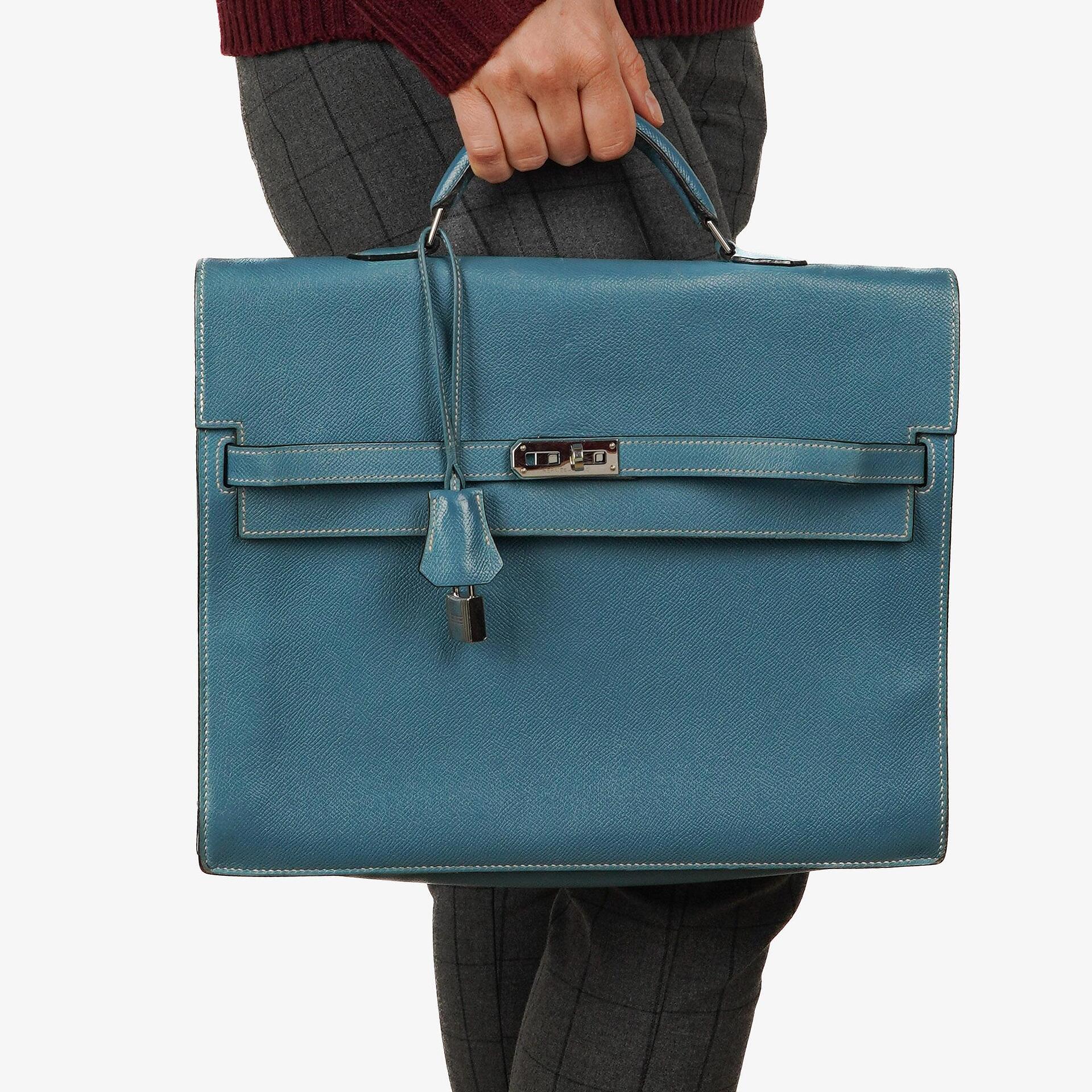Hermes Kelly Depeches 34 Bleu Jean Epsom With Palladium Hardware, 2006