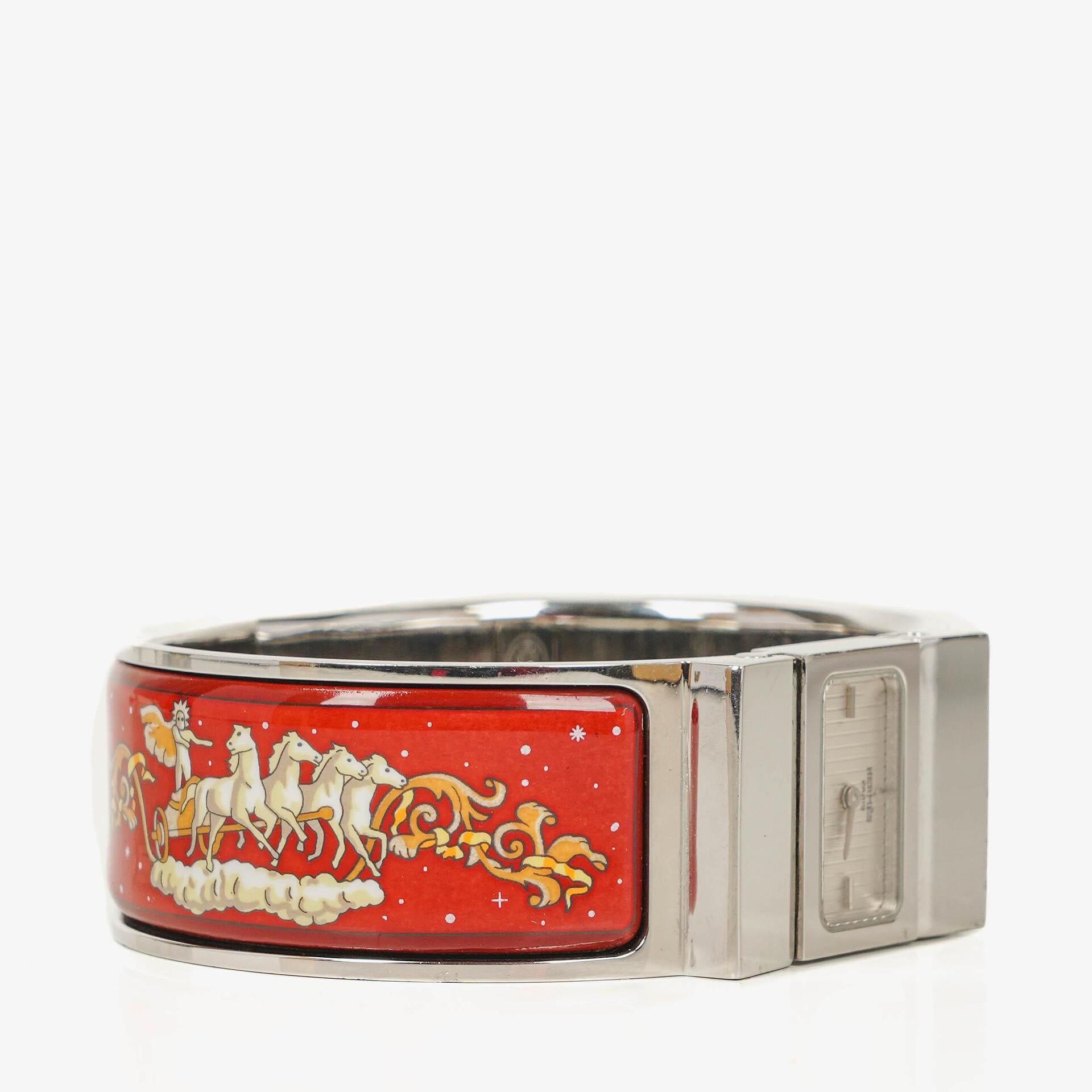 Hermes Loquet Bangle Red And Silver Quartz Watch L01.110