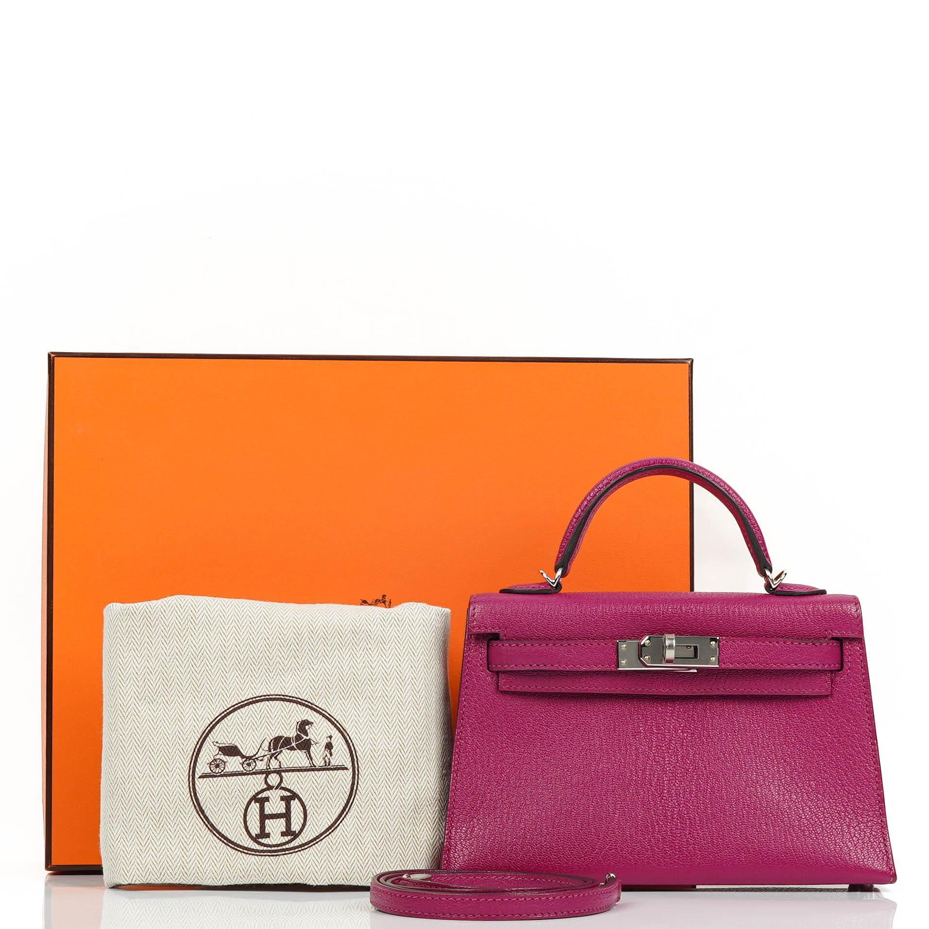 Hermes Mini Kelly Sellier Chevre Mysore Rose Pourpre Purple With Palladium Hardware