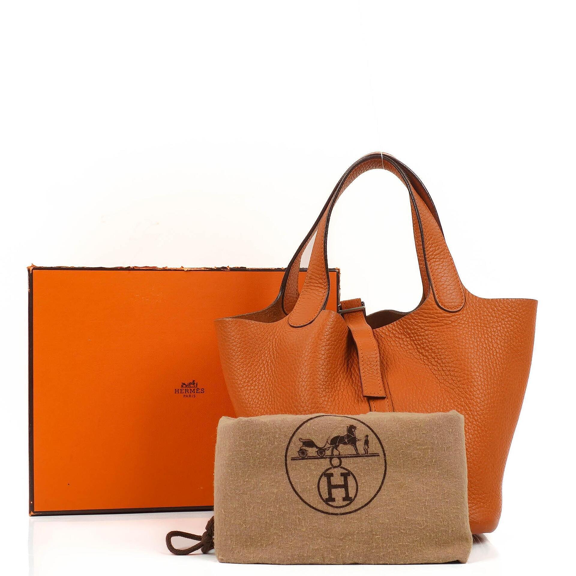 Hermès Picotin 18 PM Taurillon Clemence Orange Bucket Bag
