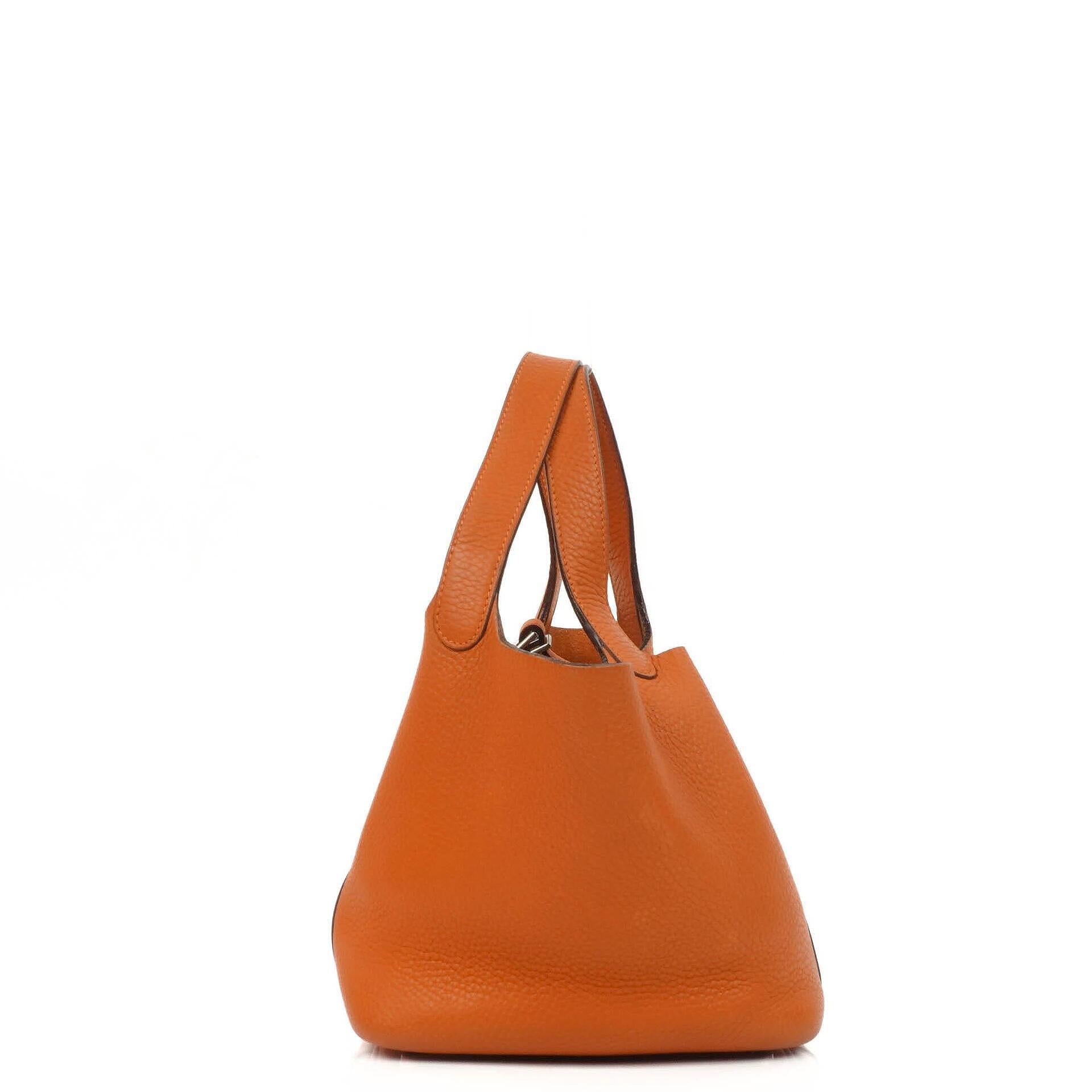 Hermès Picotin 18 PM Taurillon Clemence Orange Bucket Bag