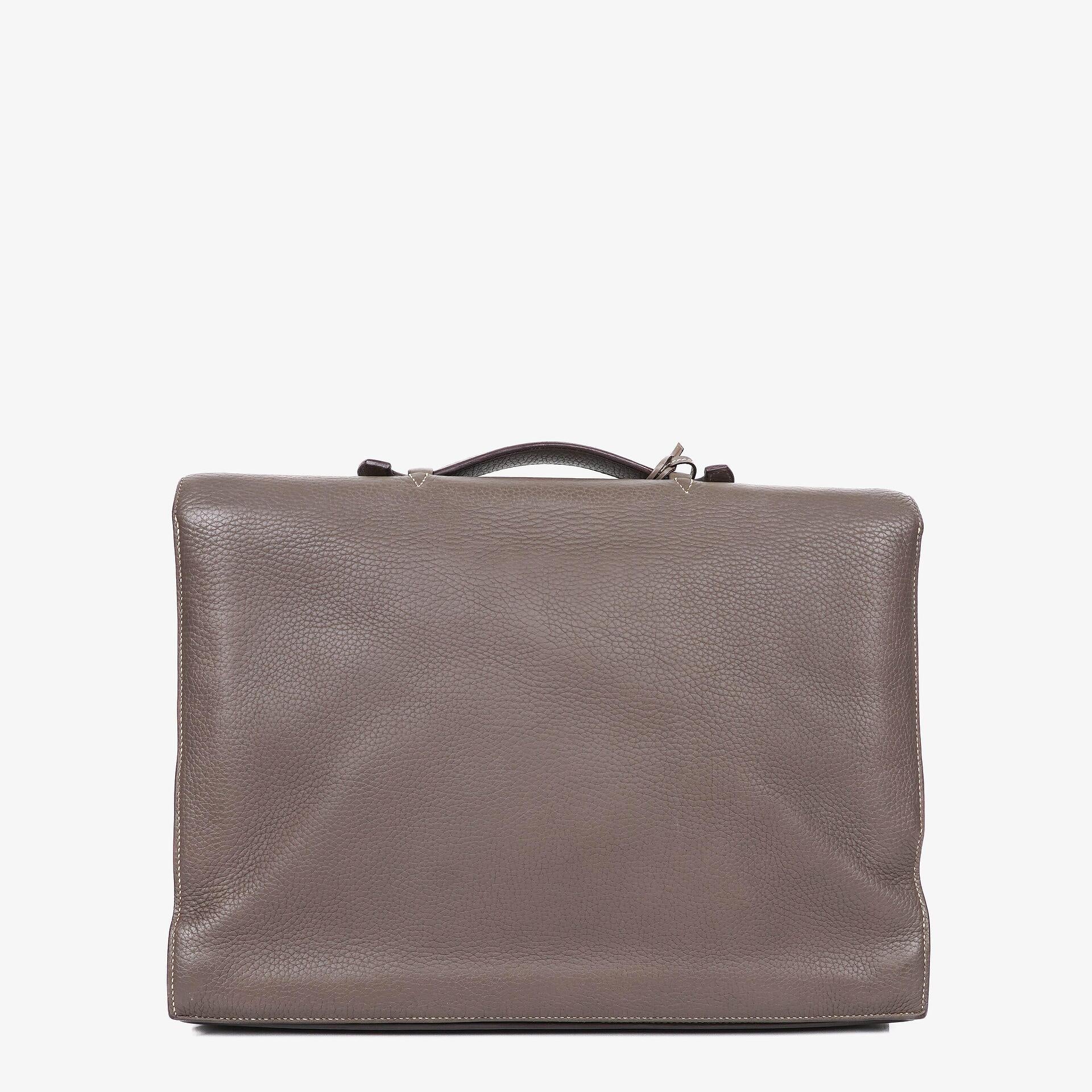 Hermes Sac a Depeches Gris Tourterelle Clemence Leather Palladium Plated 38cm Briefcase Bag