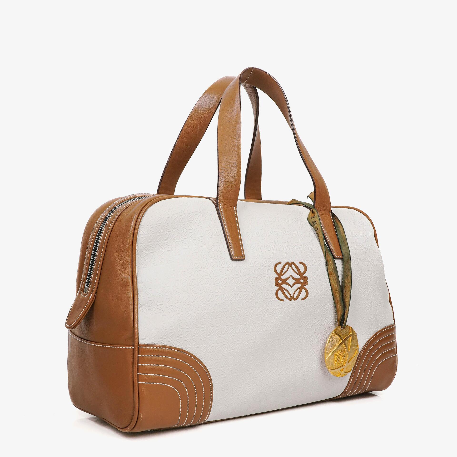 Loewe Boston Brown and White Leather Bag