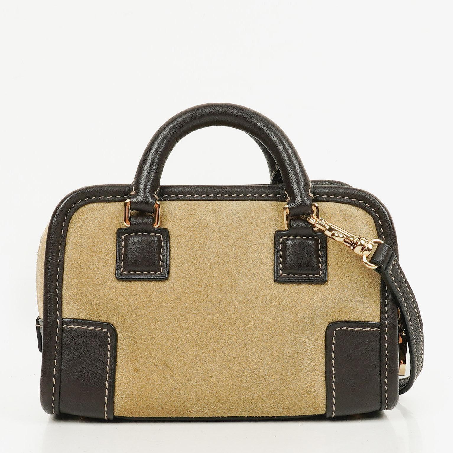 Loewe Micro Amazona In Beige Suede And Dark Brown Leather Mini Bag