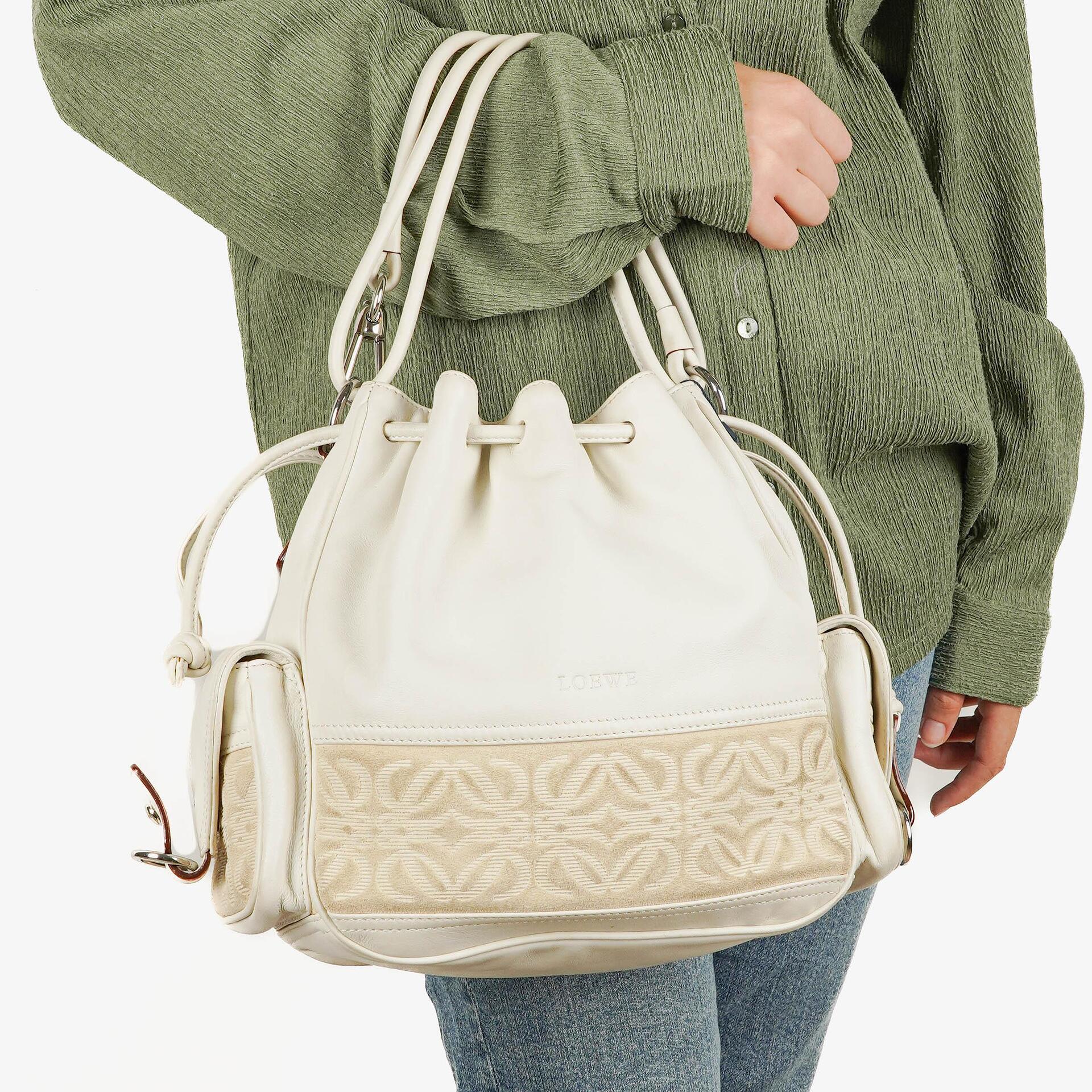 Loewe White Leather Anagram Bucket Bag