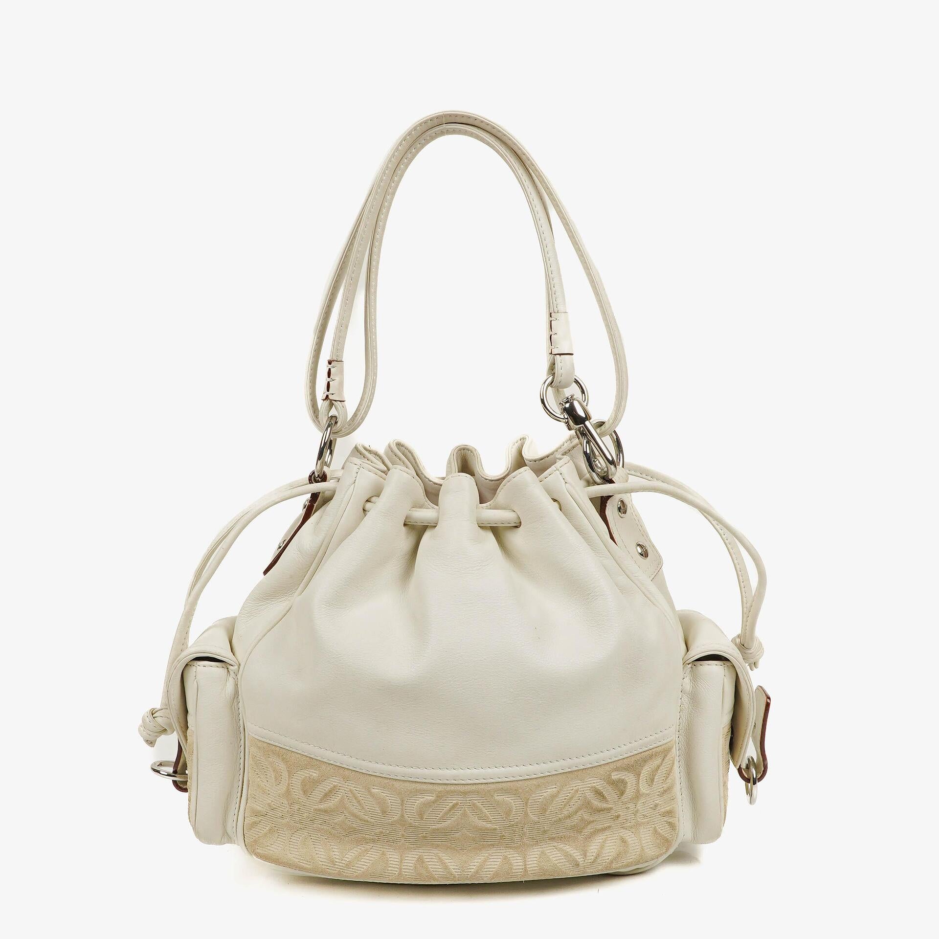 Loewe White Leather Anagram Bucket Bag