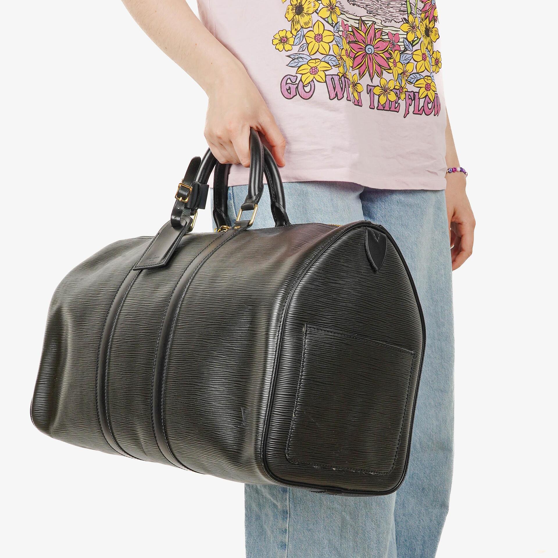 Louis Vuitton Keepall 45 Black EPI Leather Travel Bag