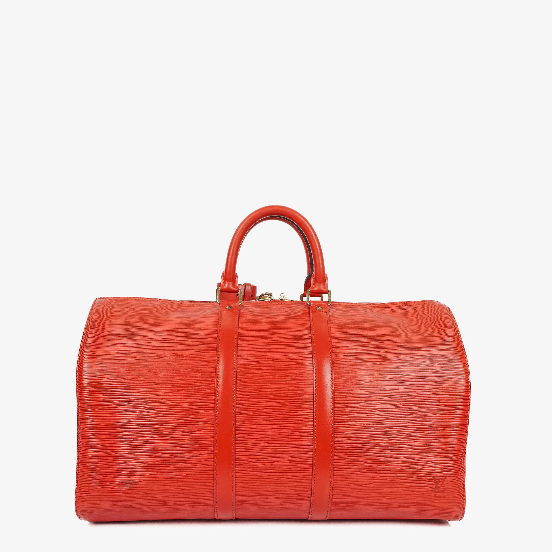 Louis Vuitton Keepall 45 Red EPI Leather Travel Bag
