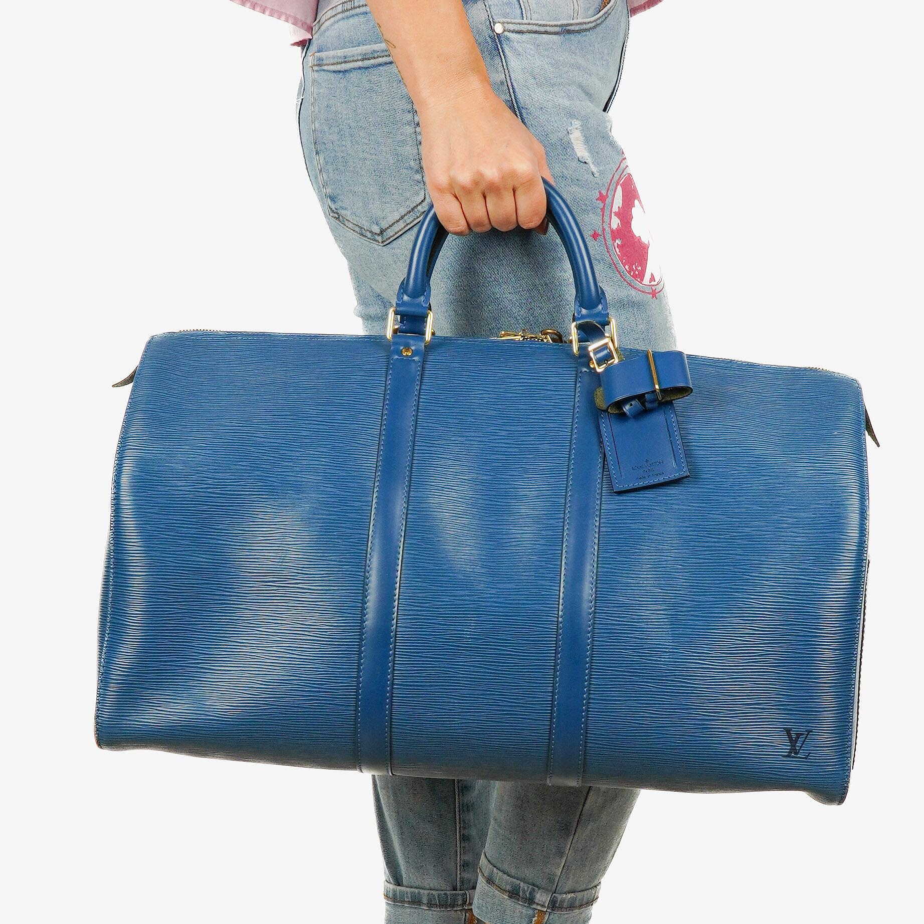 Louis Vuitton Keepall 50 Blue EPI Leather Travel Bag