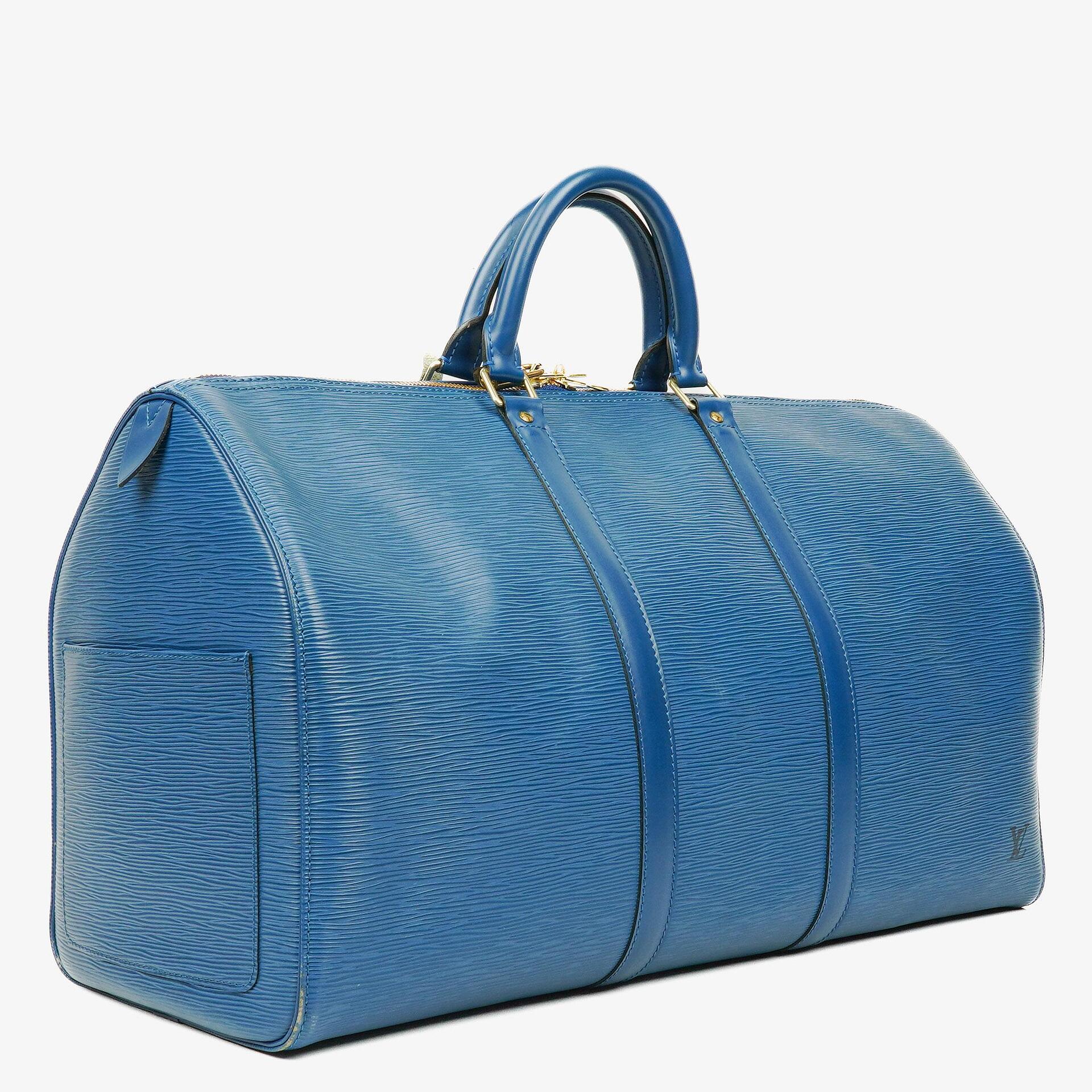 Louis Vuitton Keepall 50 Blue EPI Leather Travel Bag
