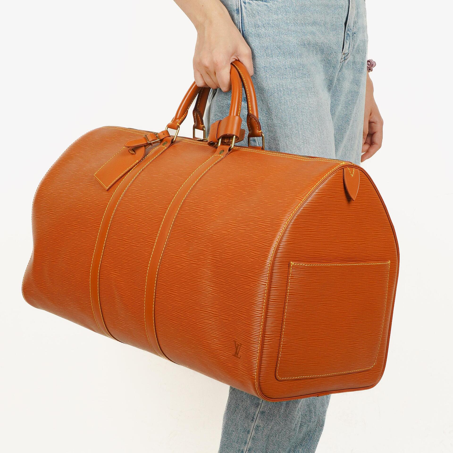 Louis Vuitton Keepall 55 Cognac EPI Leather Travel Bag