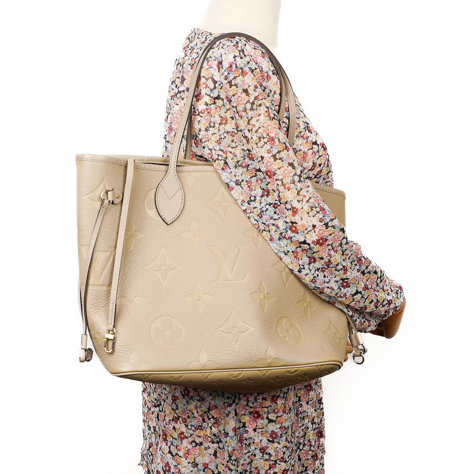 Louis Vuitton Neverfull MM Beige Empreinte Leather Tote Bag