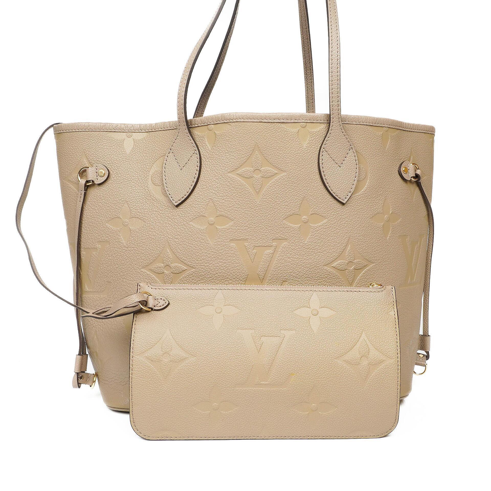 Louis Vuitton Neverfull MM Beige Empreinte Leather Tote Bag