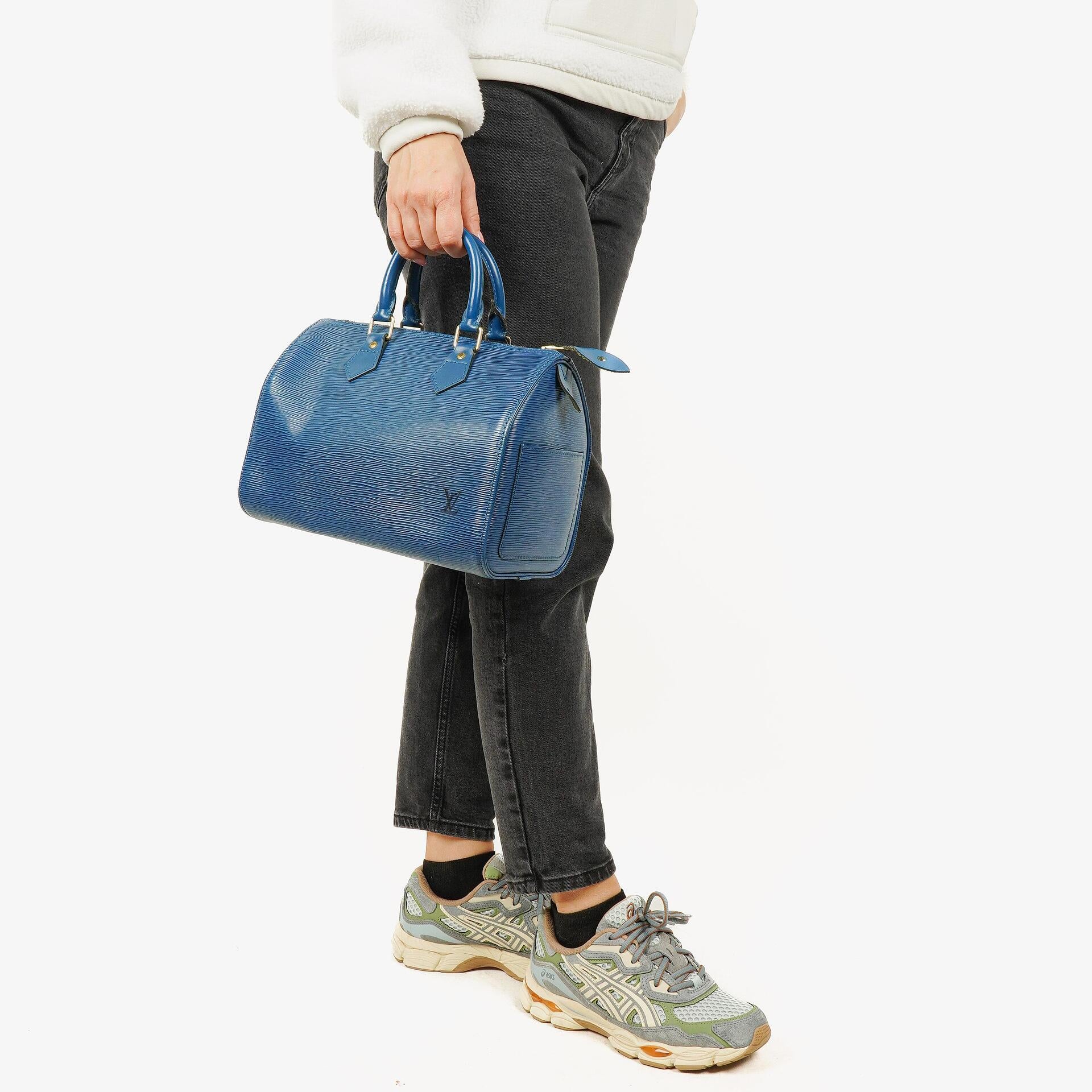 Louis Vuitton Speedy 25 Blue EPI Leather Handbag