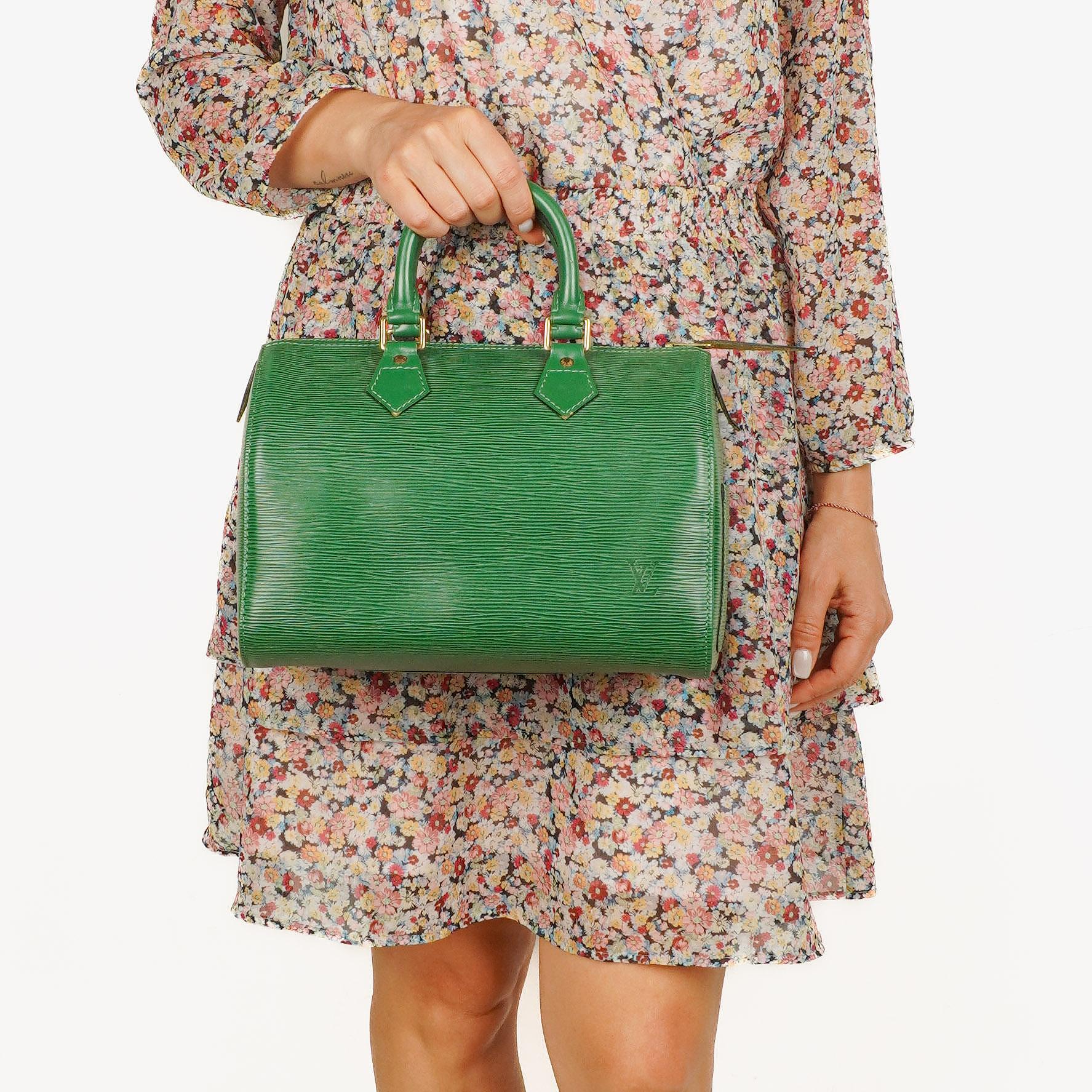 Louis Vuitton Speedy 25 Green EPI Leather Handbag