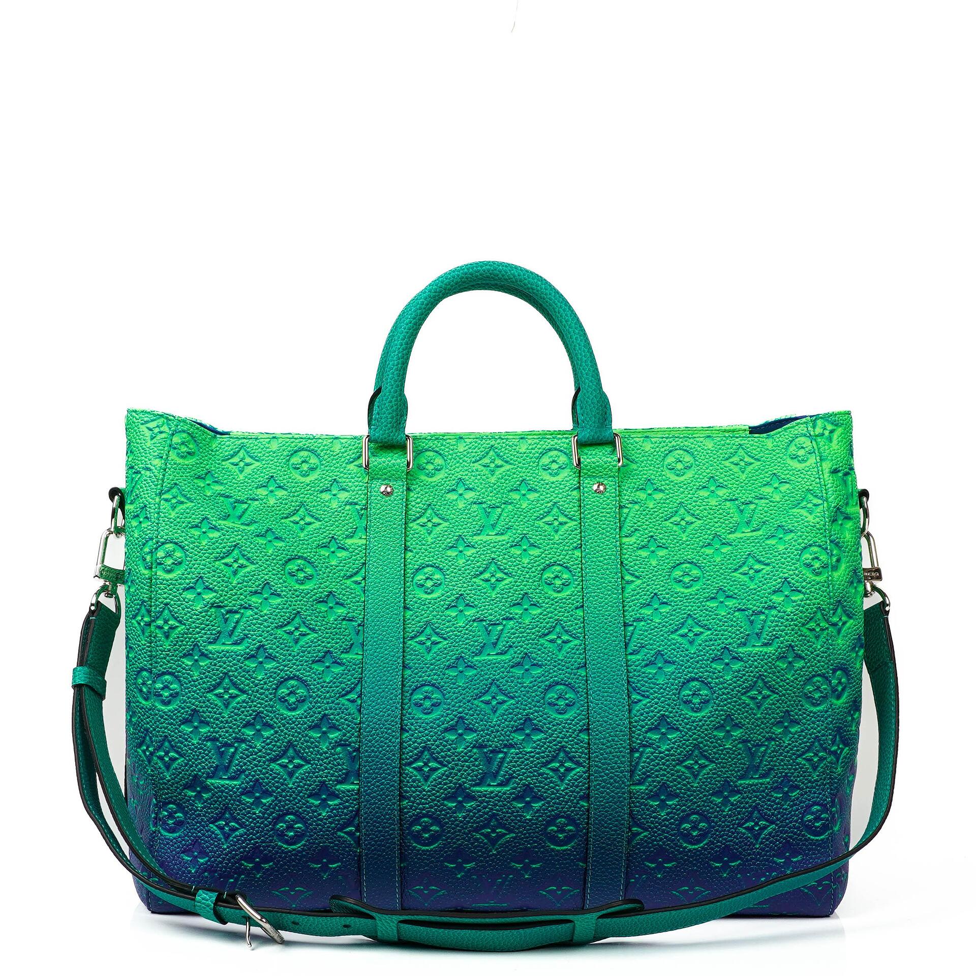 Louis Vuitton Taurillon Illusion Keepall Tote Monogram Bleu Vert
