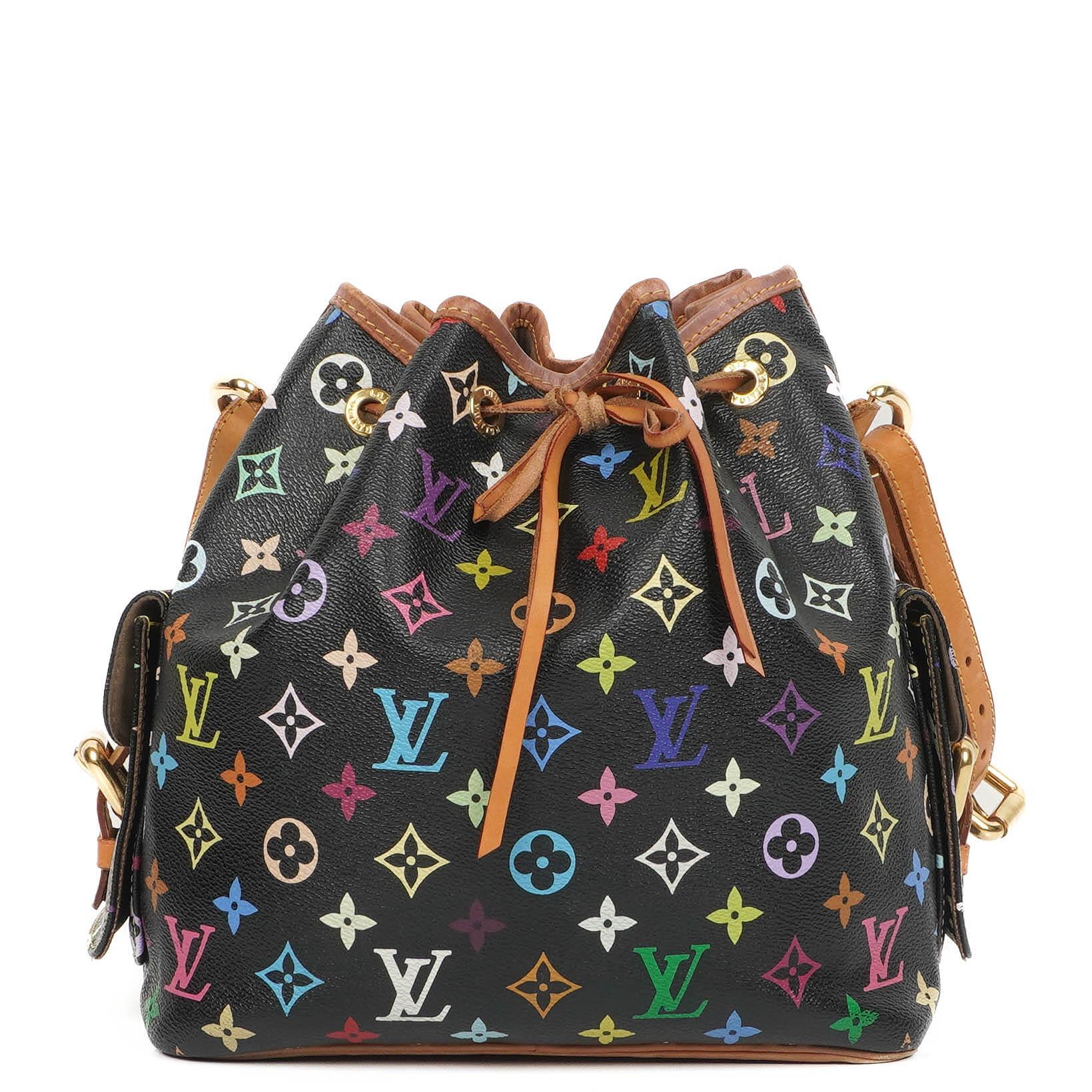 Louis Vuitton x Takashi Murakami Black Multicolore Monogram Coated Canvas Petit Noe Shoulder Bag