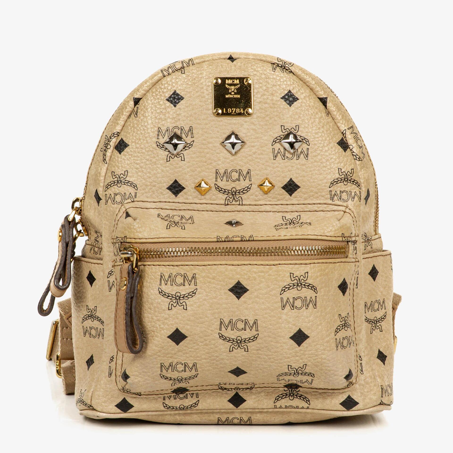 MCM Visetos Coated Studded Neutral Canvas Backpack