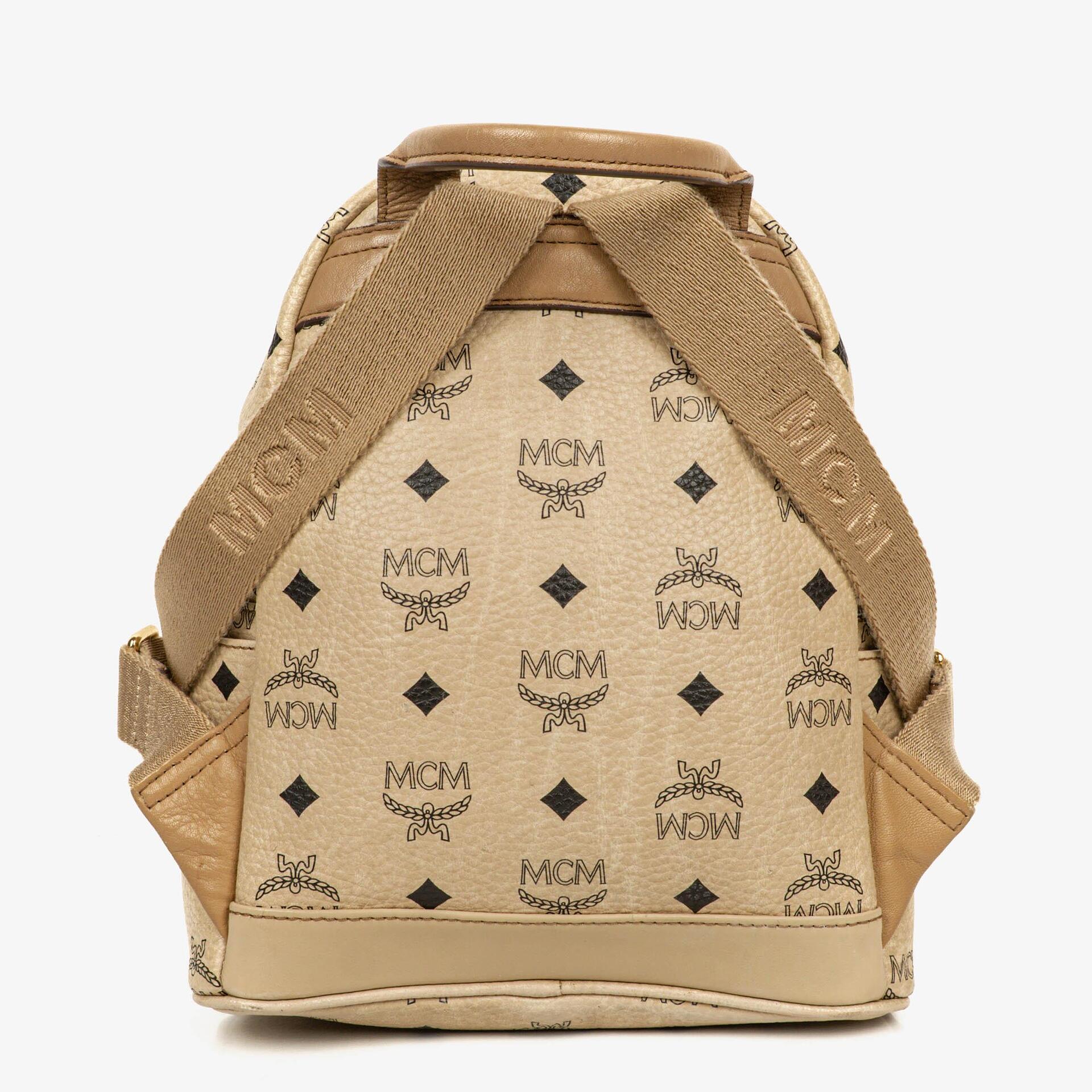 MCM Visetos Coated Studded Neutral Canvas Backpack