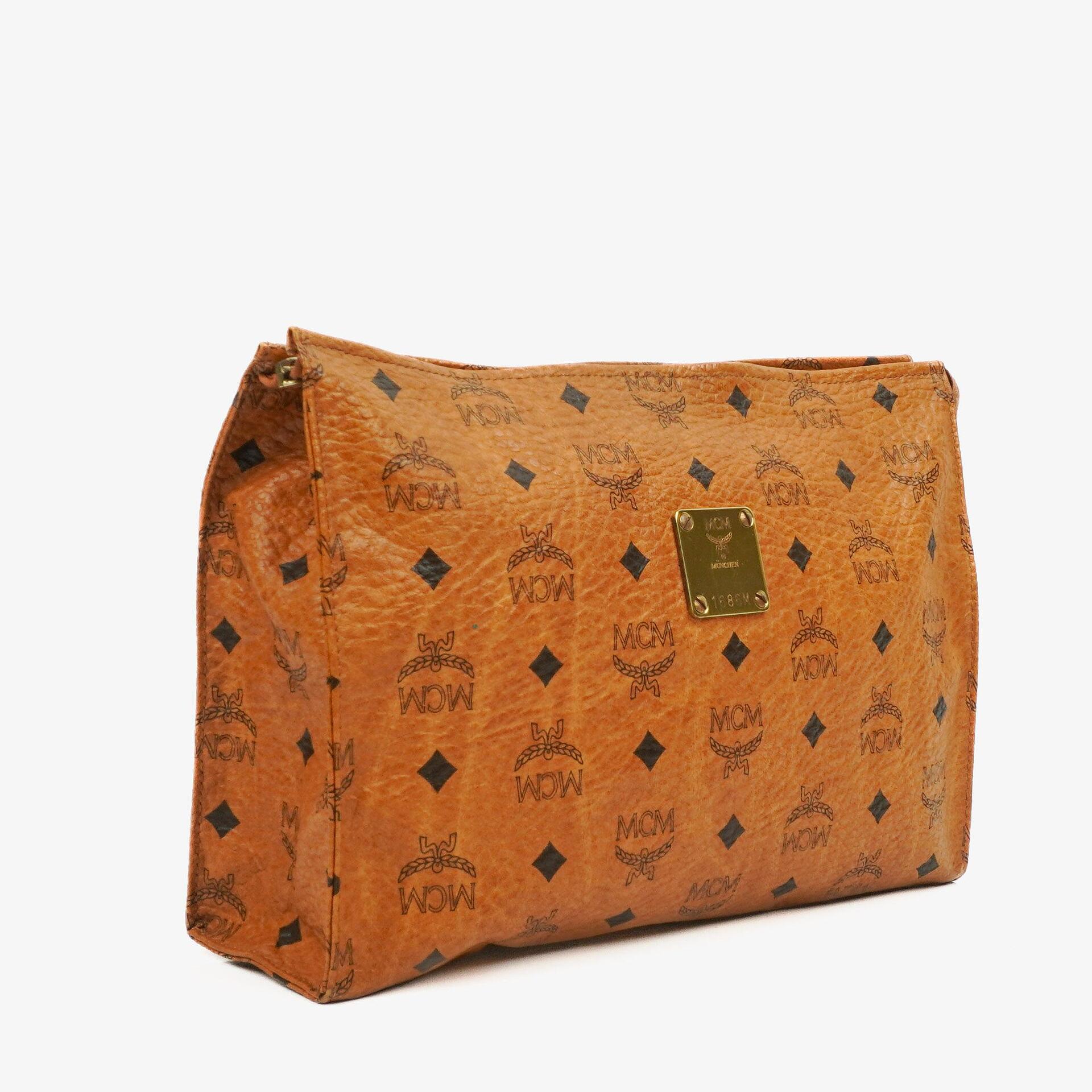 MCM Visetos Cognac Coated Canvas Pouch